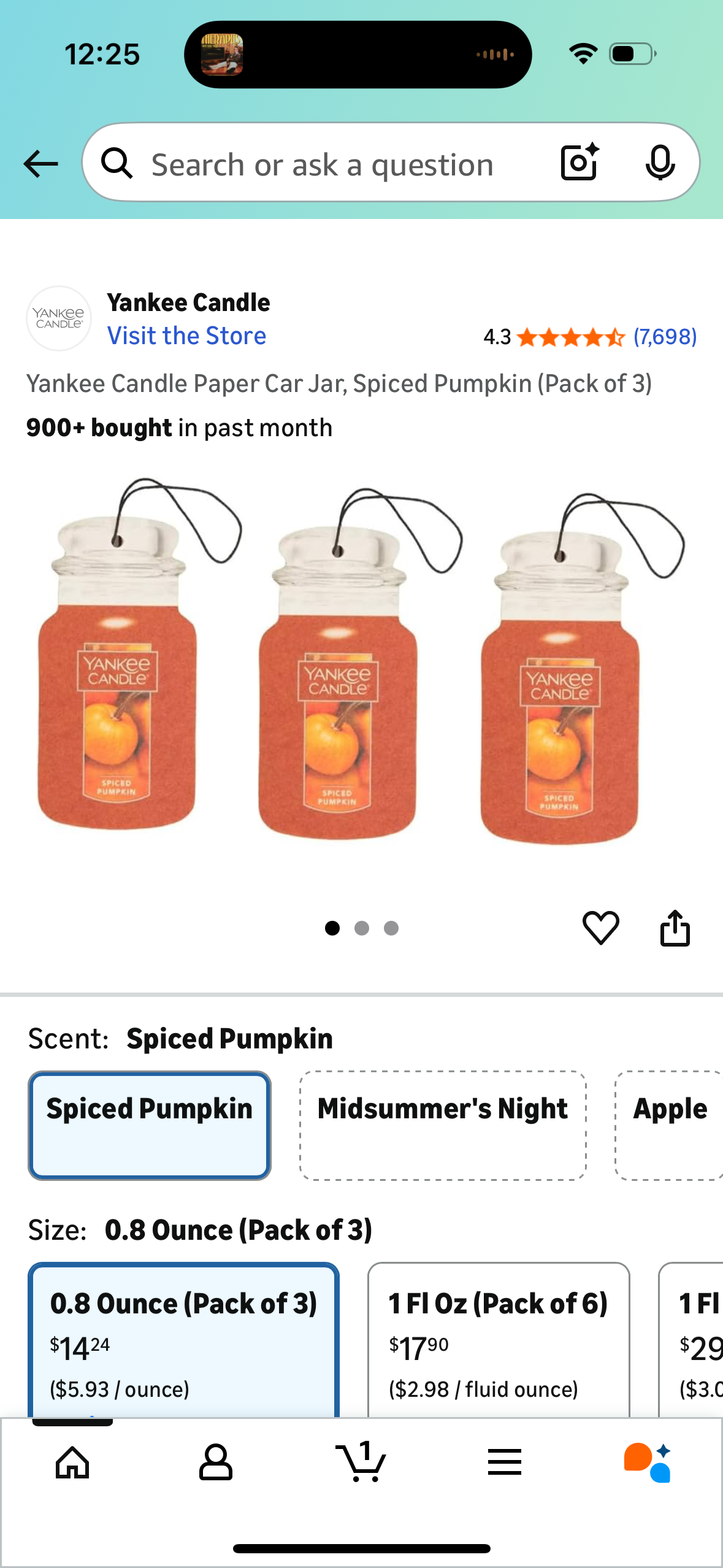 Yankee Candle Paper Car Jar, Spiced Pumpkin (Pack of 3)
