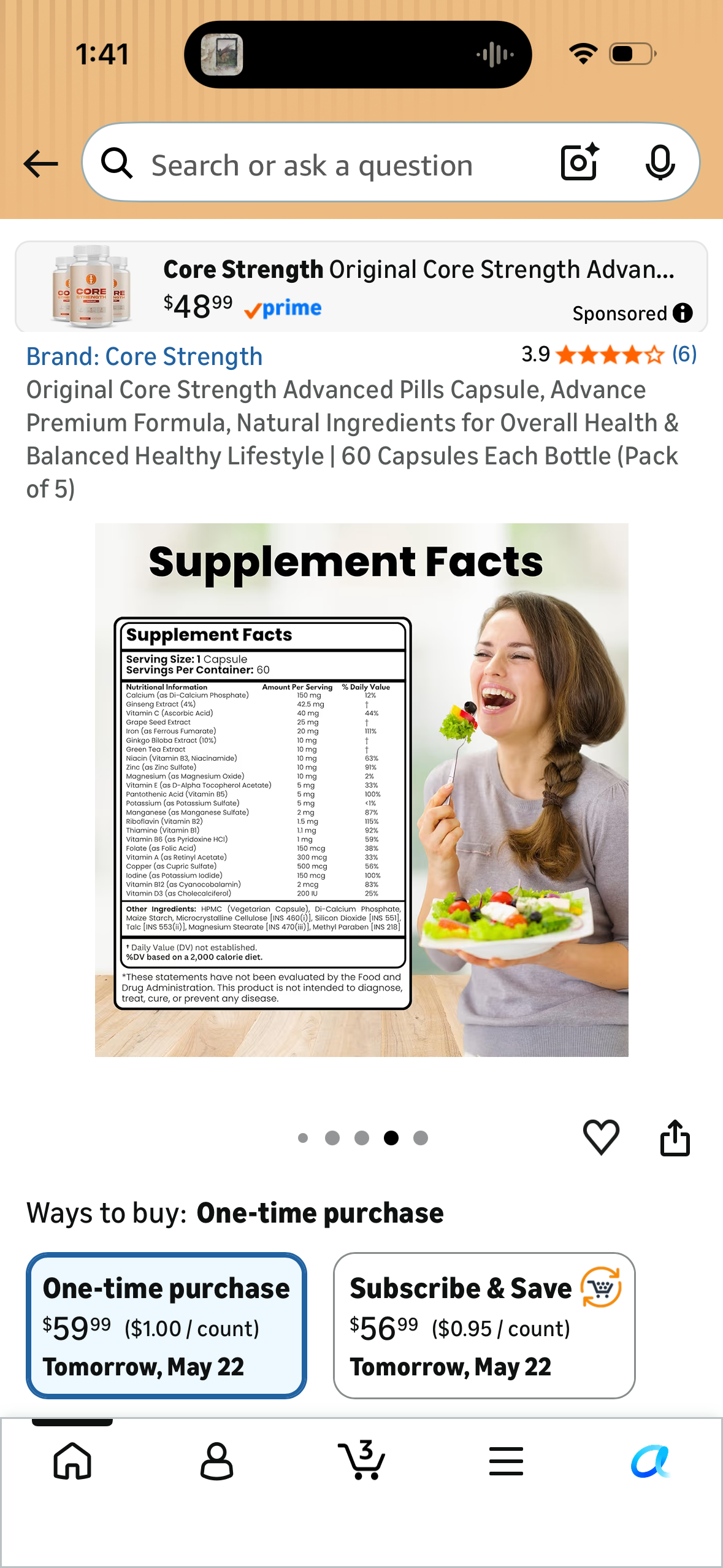 Original Core Strength Advanced Pills Capsule, Advance Premium Formula, Natural Ingredients for Overall Health & Balanced Healthy Lifestyle | 60 Capsules Each Bottle (Pack of 5) - Expires August 2027