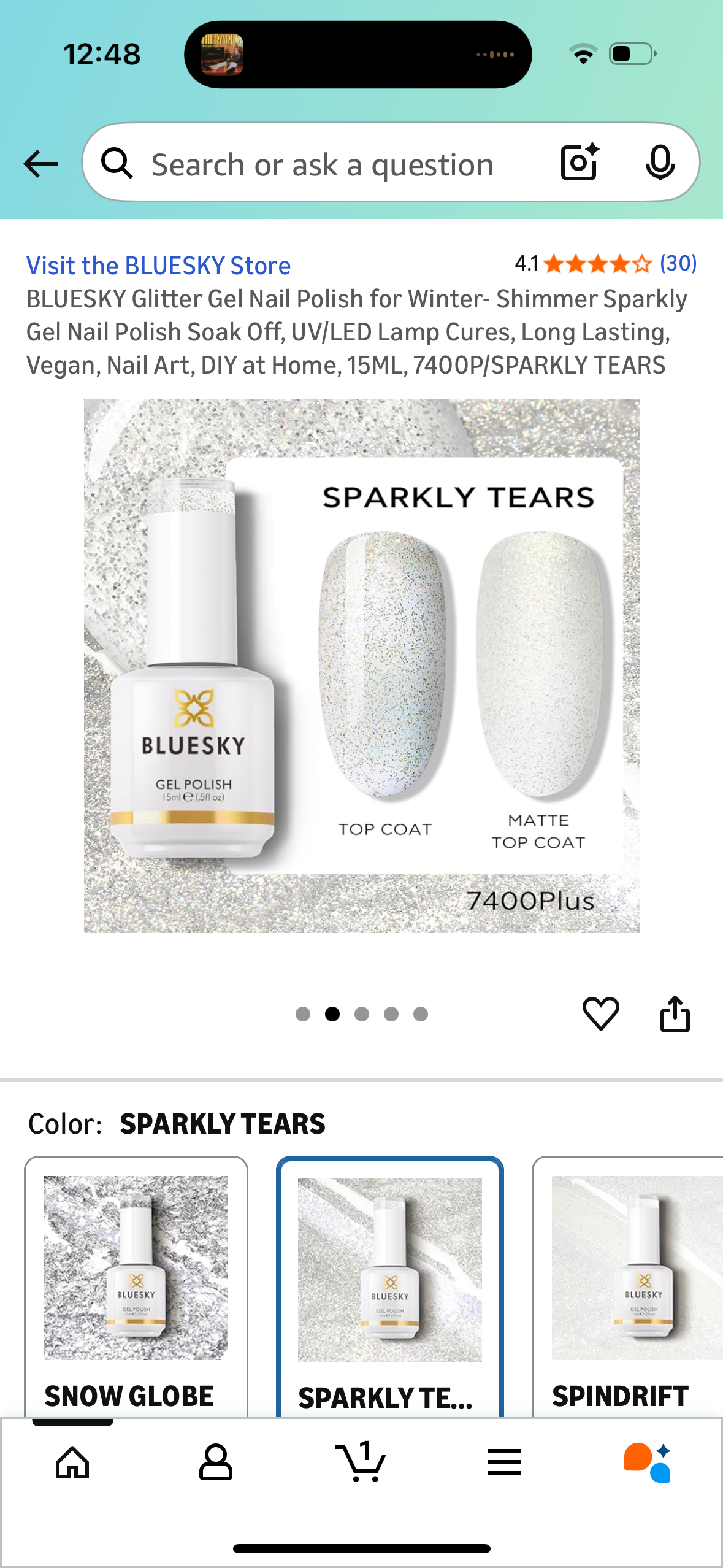 BLUESKY Glitter Gel Nail Polish for Winter- Shimmer Sparkly Gel Nail Polish Soak Off, UV/LED Lamp Cures, Long Lasting, Vegan, Nail Art, DIY at Home, 15ML, 7400P/SPARKLY TEARS