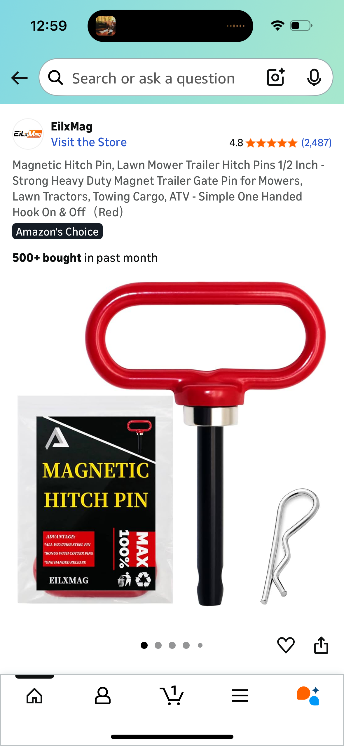 Magnetic Hitch Pin, Lawn Mower Trailer Hitch Pins 1/2 Inch - Strong Heavy Duty Magnet Trailer Gate Pin for Mowers, Lawn Tractors, Towing Cargo, ATV - Simple One Handed Hook On & Off(Red)