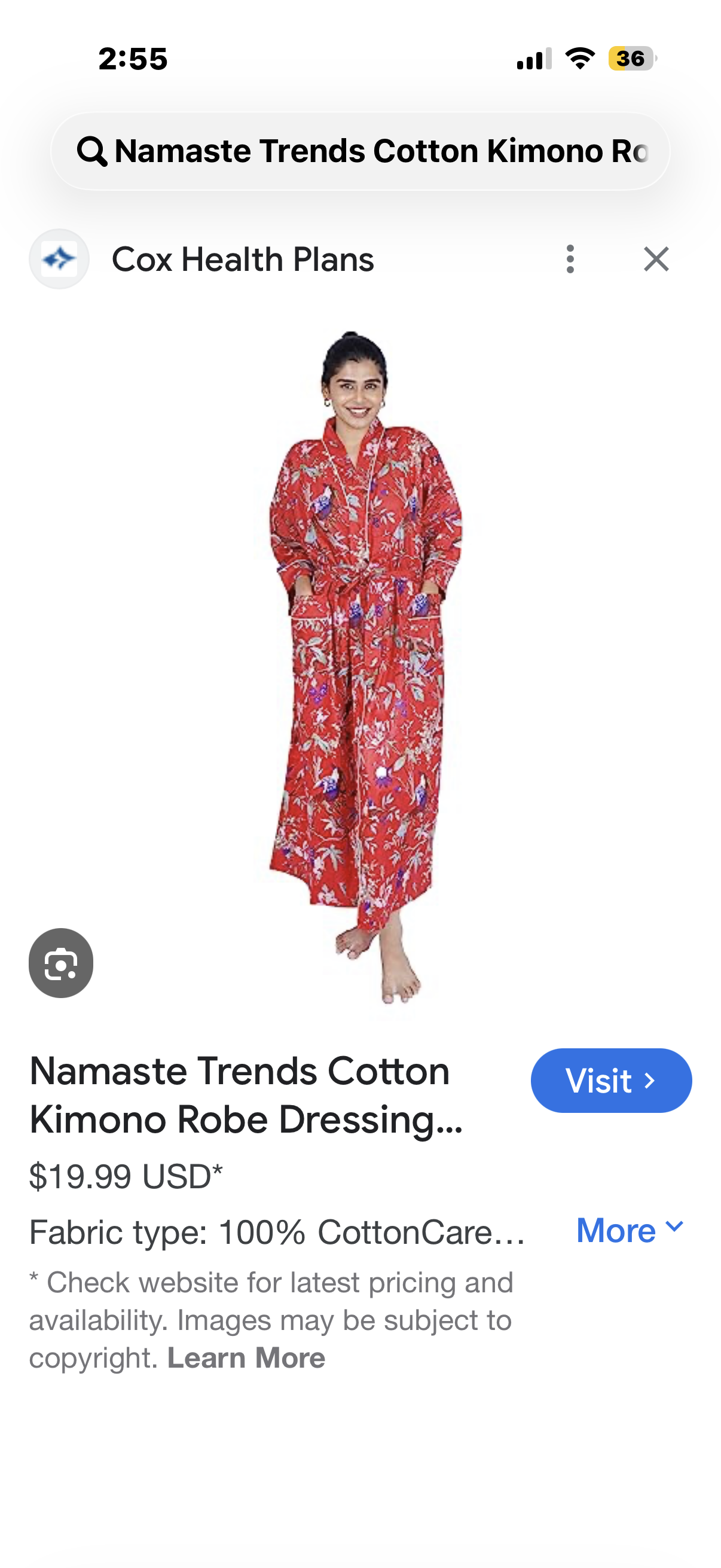 Namaste Trends Cotton Kimono Robe Dressing Gown Bird Print Pattern