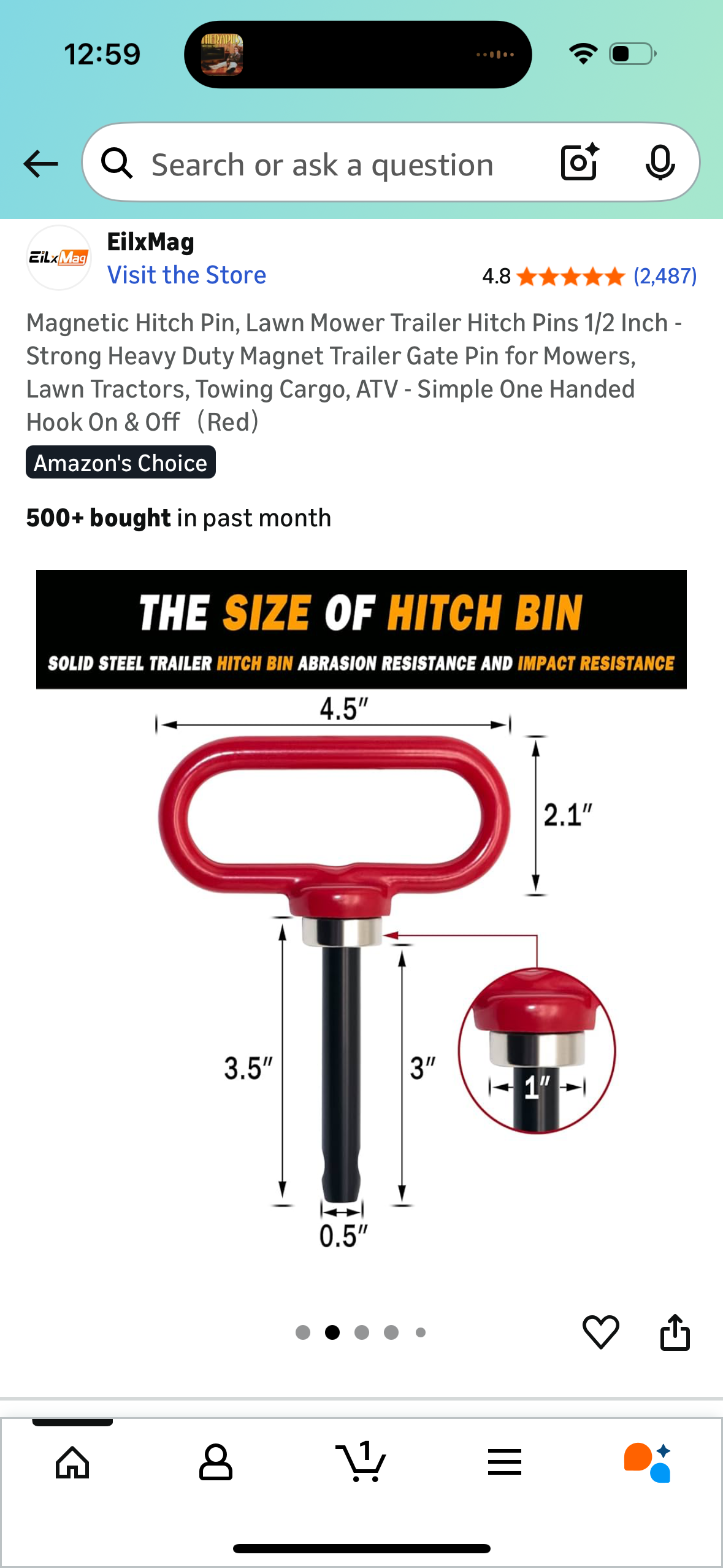 Magnetic Hitch Pin, Lawn Mower Trailer Hitch Pins 1/2 Inch - Strong Heavy Duty Magnet Trailer Gate Pin for Mowers, Lawn Tractors, Towing Cargo, ATV - Simple One Handed Hook On & Off(Red)
