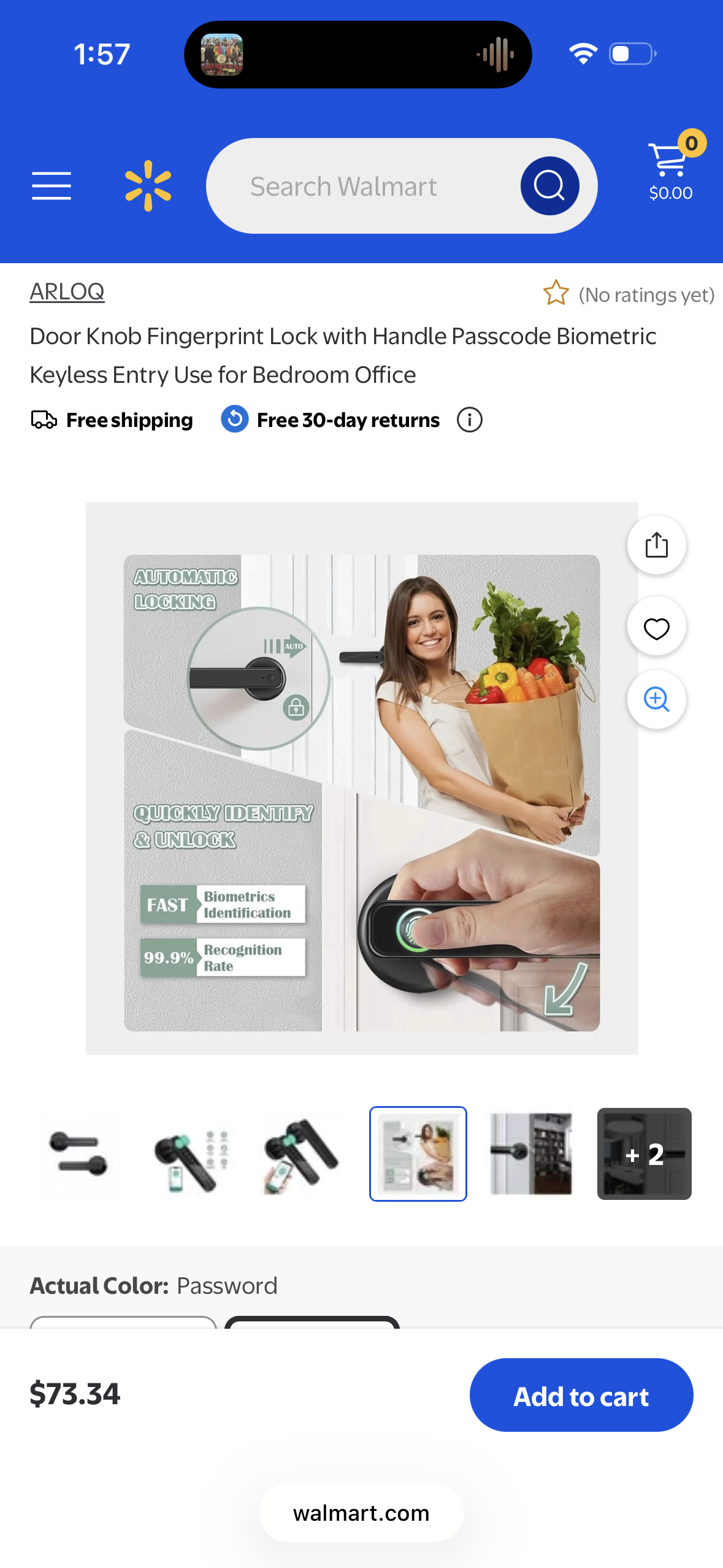 Door Knob Fingerprint Lock with Handle Passcode Biometric Keyless Entry Use for Bedroom Office
