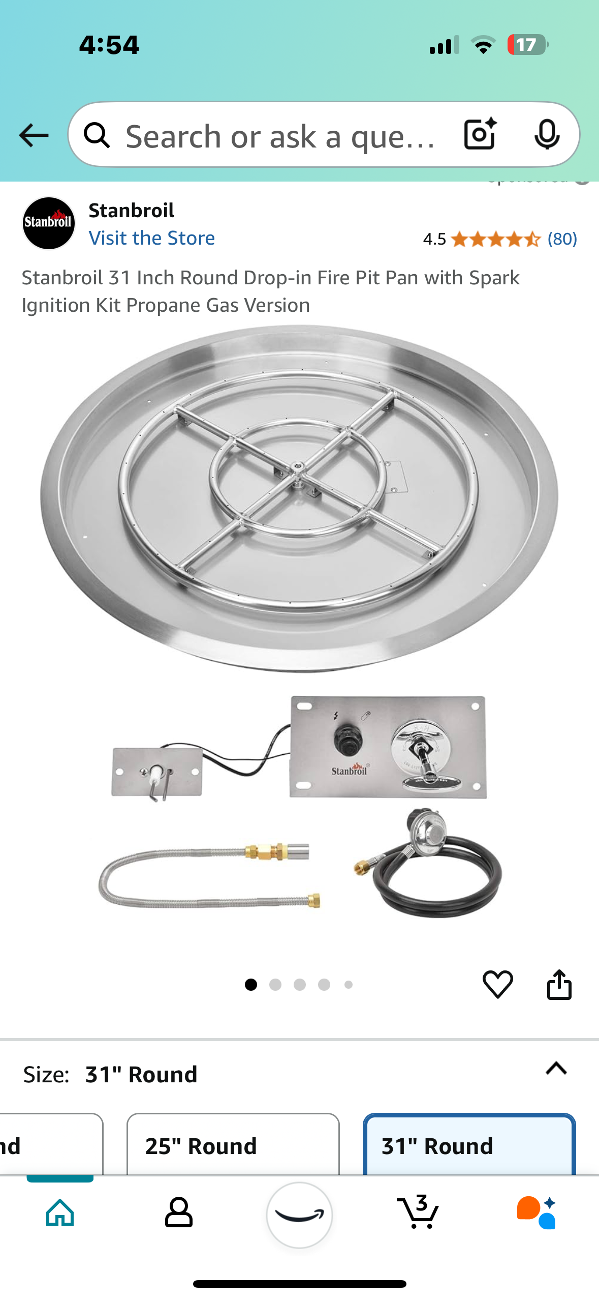 New - Stanbroil 31 Inch Round Drop-in Fire Pit Pan with Spark Ignition Kit -Propane Gas Version (G417)