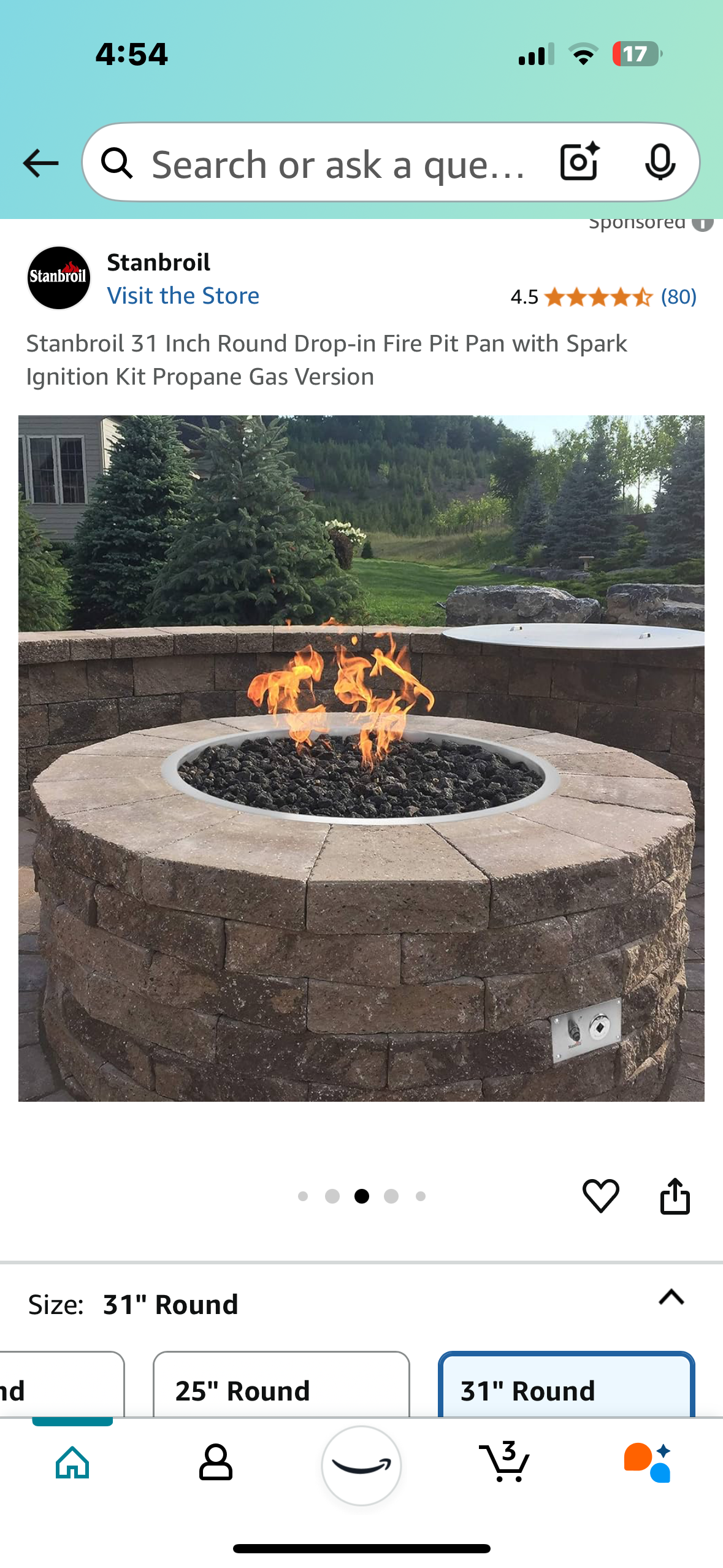 New - Stanbroil 31 Inch Round Drop-in Fire Pit Pan with Spark Ignition Kit -Propane Gas Version (G417)