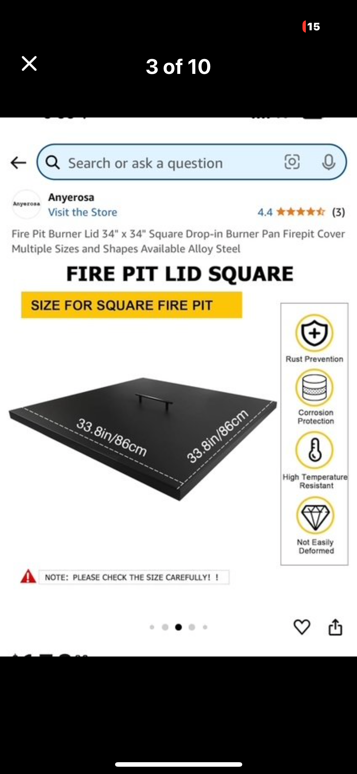 New - Fire Pit Burner Lid 34”x 34" Drop-in (G452)