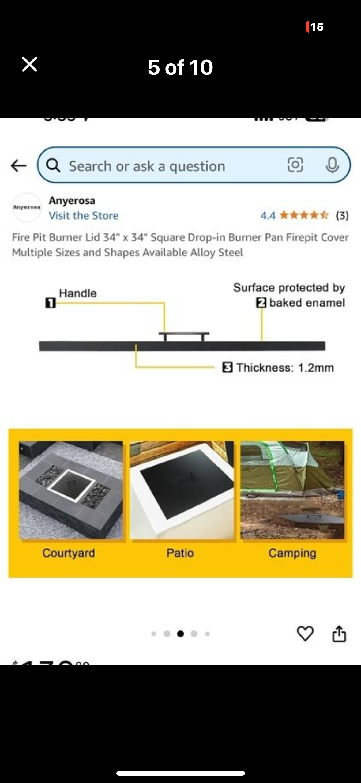 New - Fire Pit Burner Lid 34”x 34" Drop-in (G452)