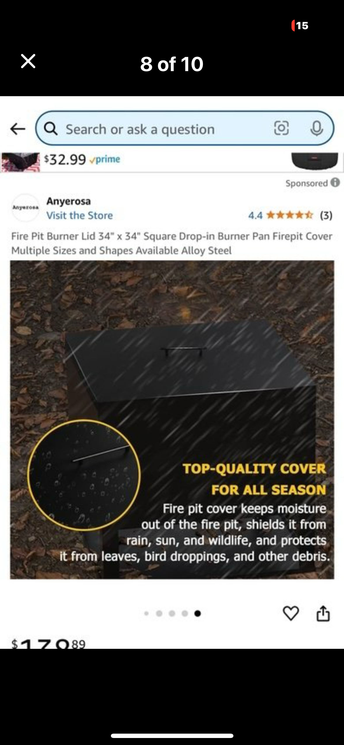New - Fire Pit Burner Lid 34”x 34" Drop-in (G452)
