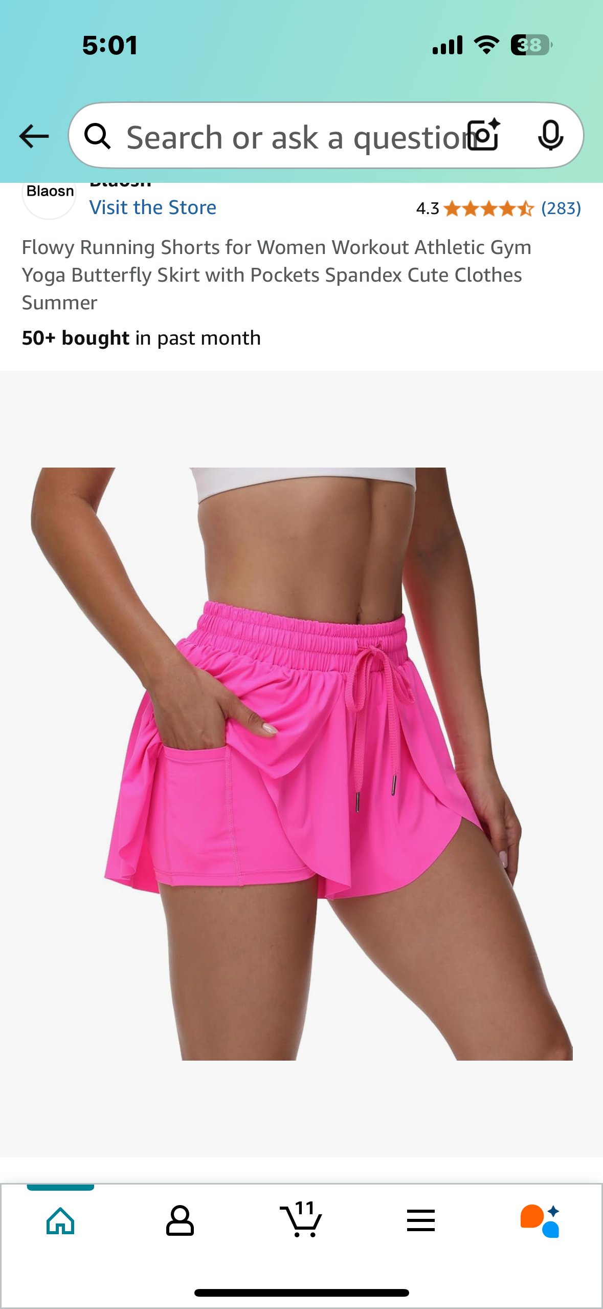 Flowy Running Shorts for Women. Workout,Gym Yoga, Butterfly Skirt with Pockets (Size Medium