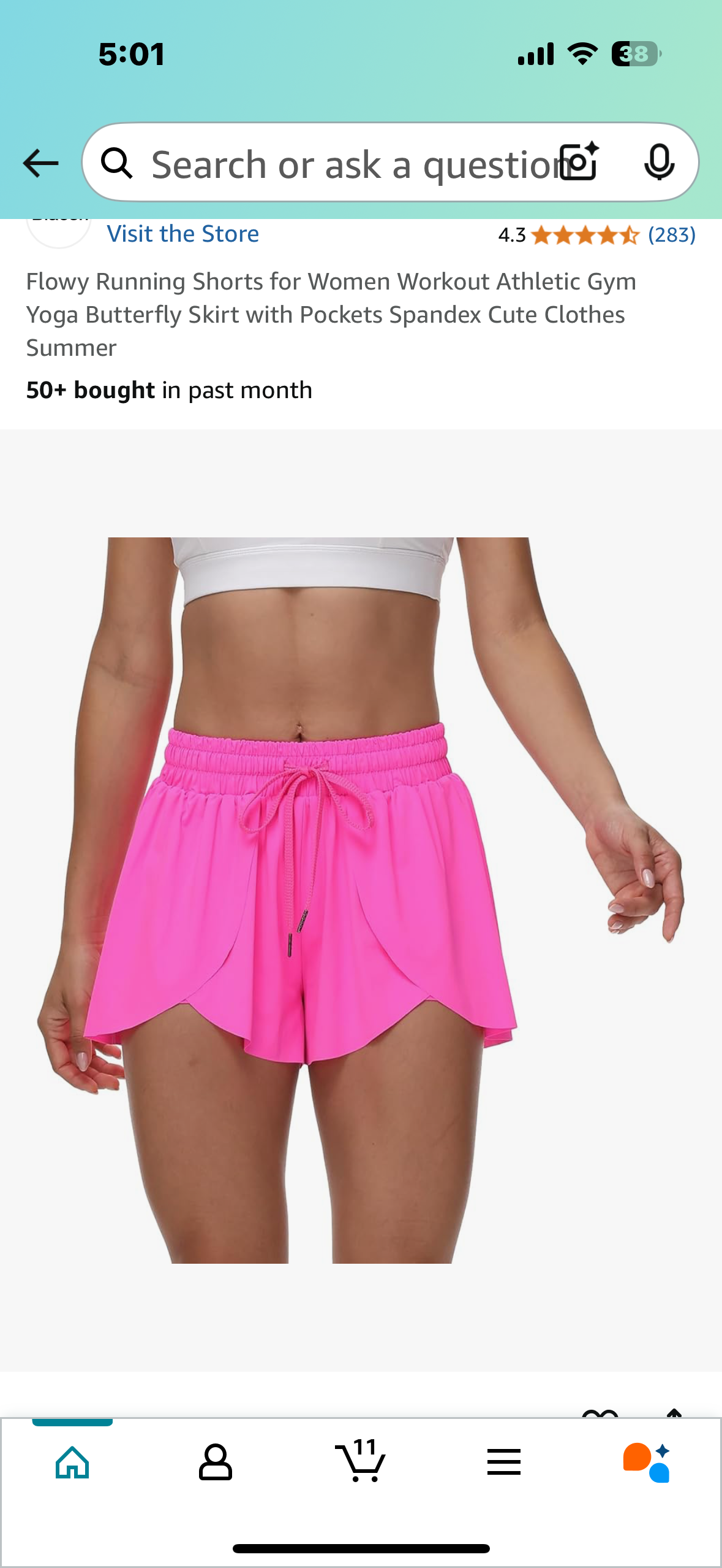 Flowy Running Shorts for Women. Workout,Gym Yoga, Butterfly Skirt with Pockets (Size Medium