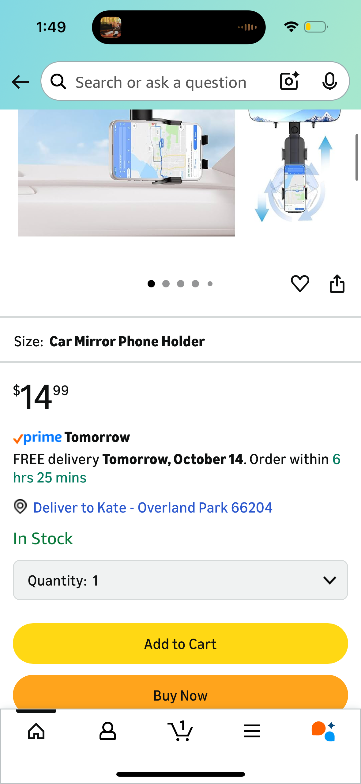 Rear View Mirror Phone Holder for Car, Phone Mount for Car with Panoramic Rear View Mirror, Rotatable and Retractable Car Phone Holder Mount Compatible with All 4"-7"' Phones