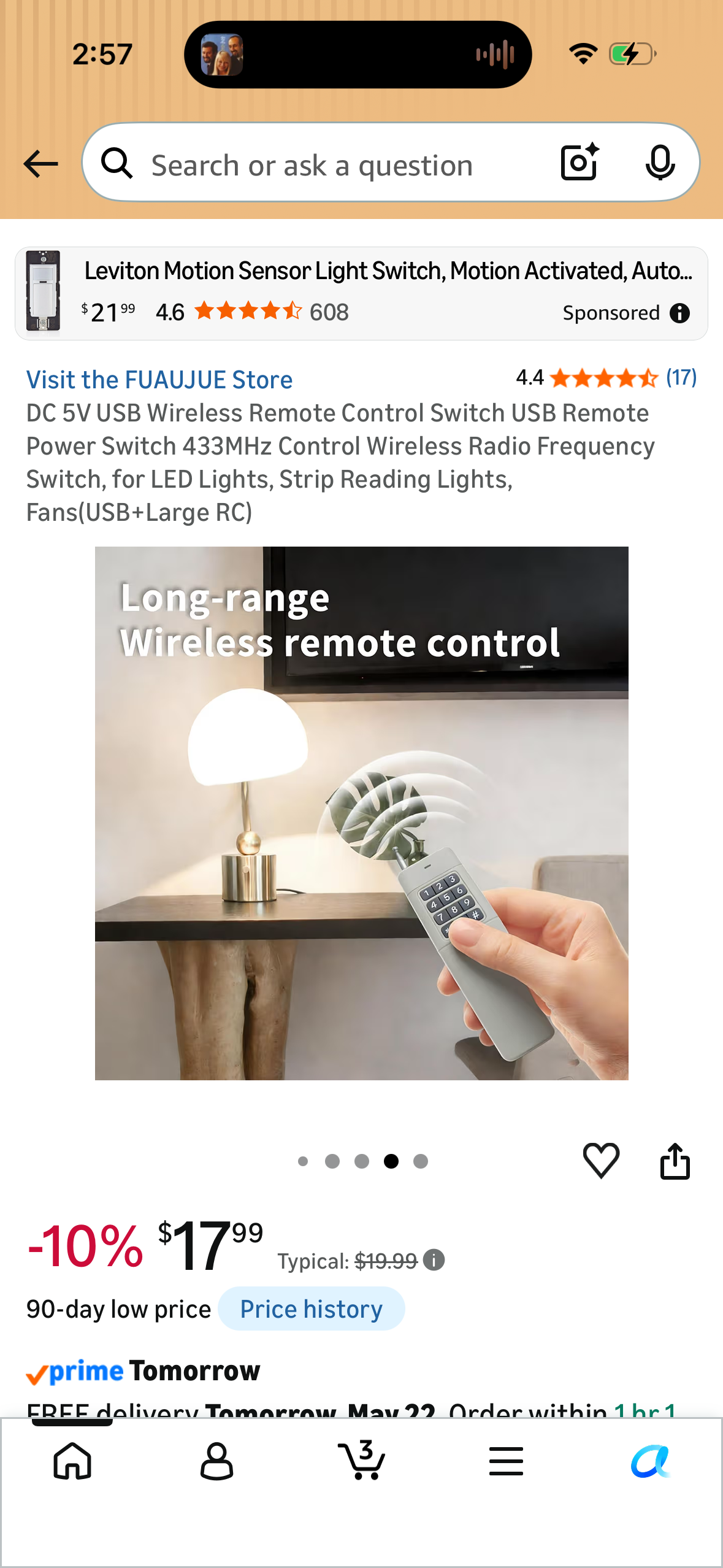DC 5V USB Wireless Remote Control Switch USB Remote Power Switch 433MHz Control Wireless Radio Frequency Switch, for LED Lights, Strip Reading Lights, Fans(USB+Large RC)
