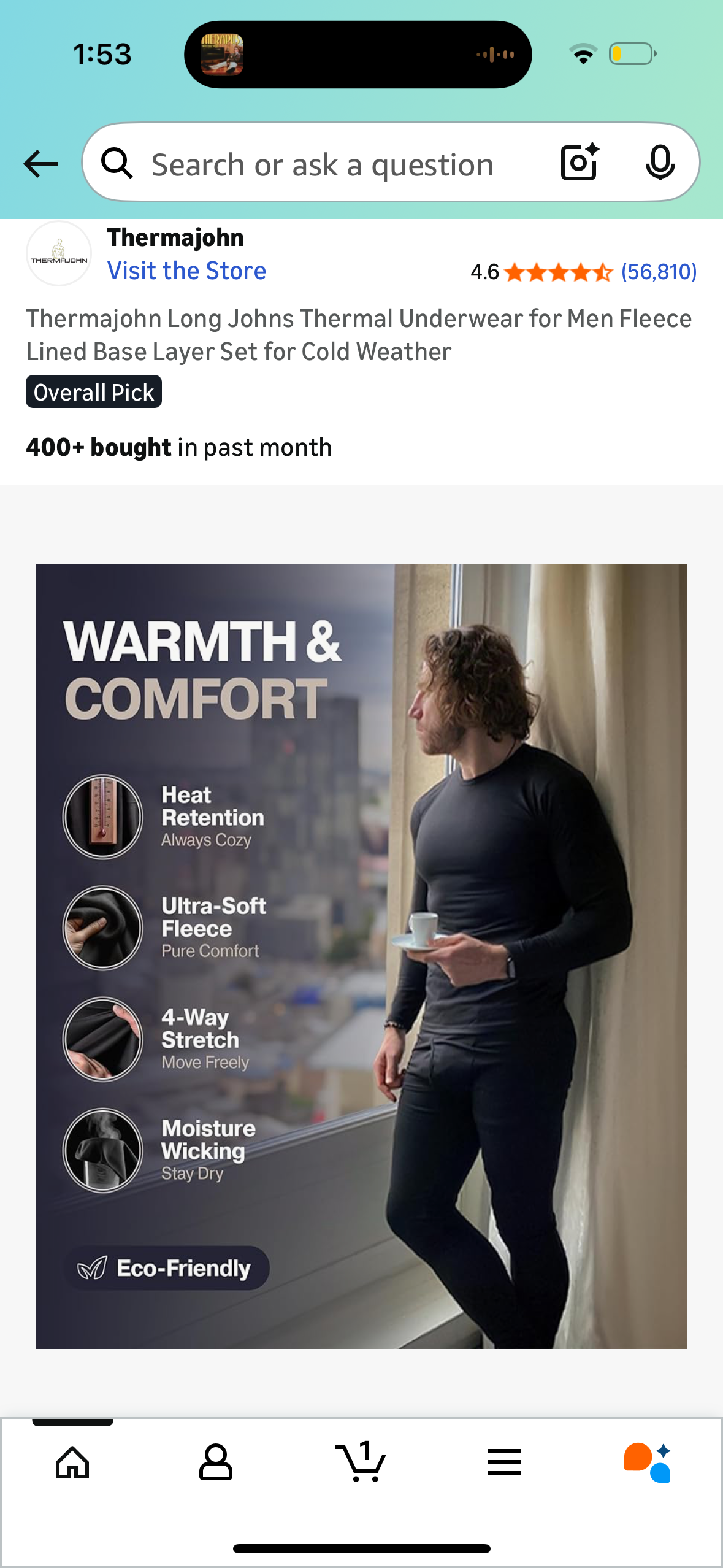 Thermal Underwear for Men Fleece Lined Base Layer Set for Cold Weather (Size Large)