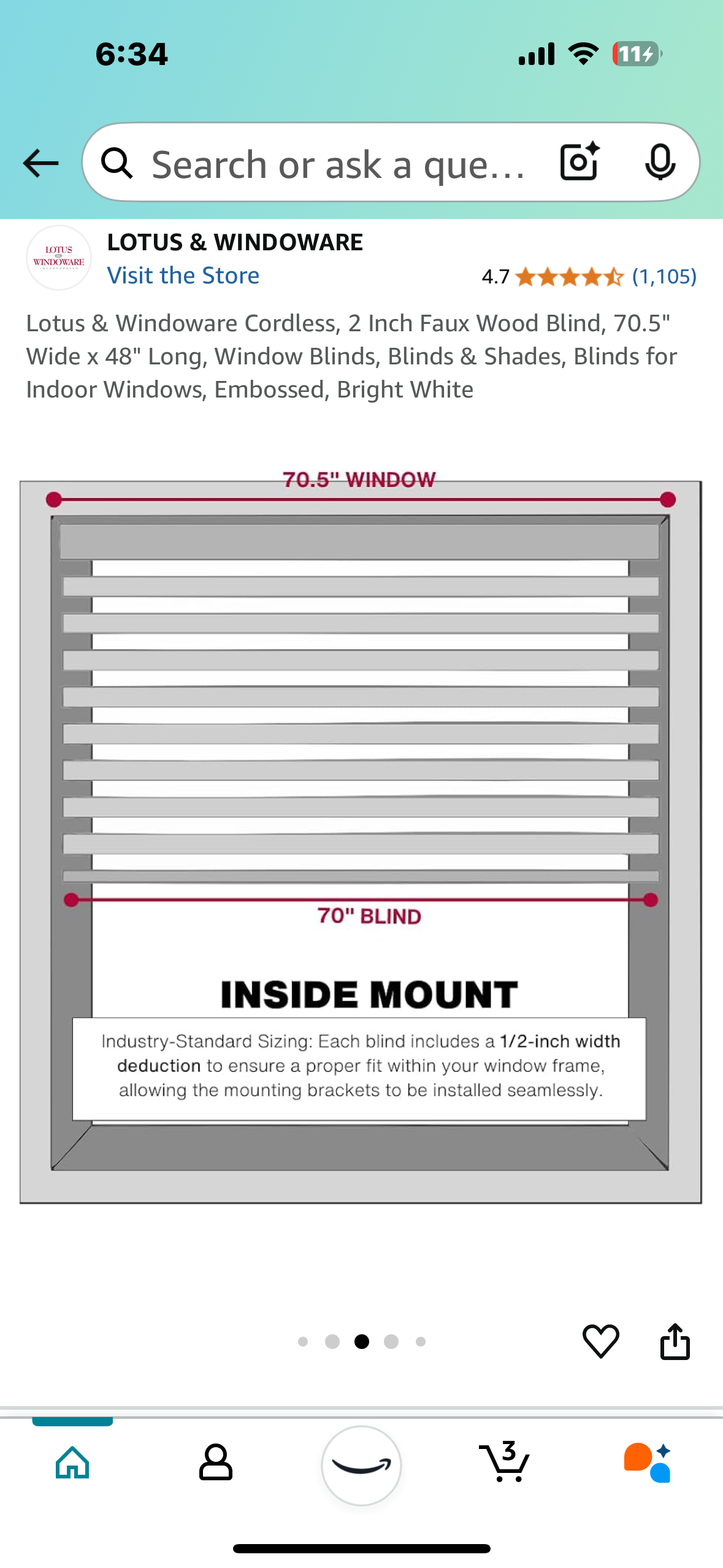 New - Crown Valence Blind 70.5” x 48” (L802)