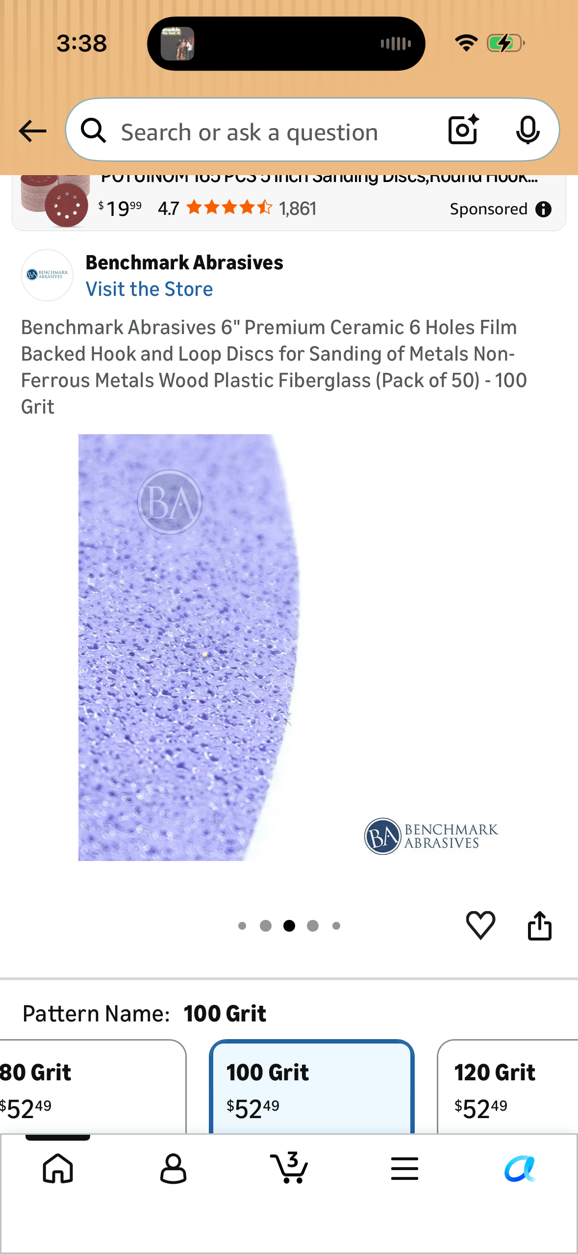 Benchmark Abrasives 6" Premium Ceramic 6 Holes Film Backed Hook and Loop Discs for Sanding of Metals Non-Ferrous Metals Wood Plastic Fiberglass (Pack of 50) - 100 Grit