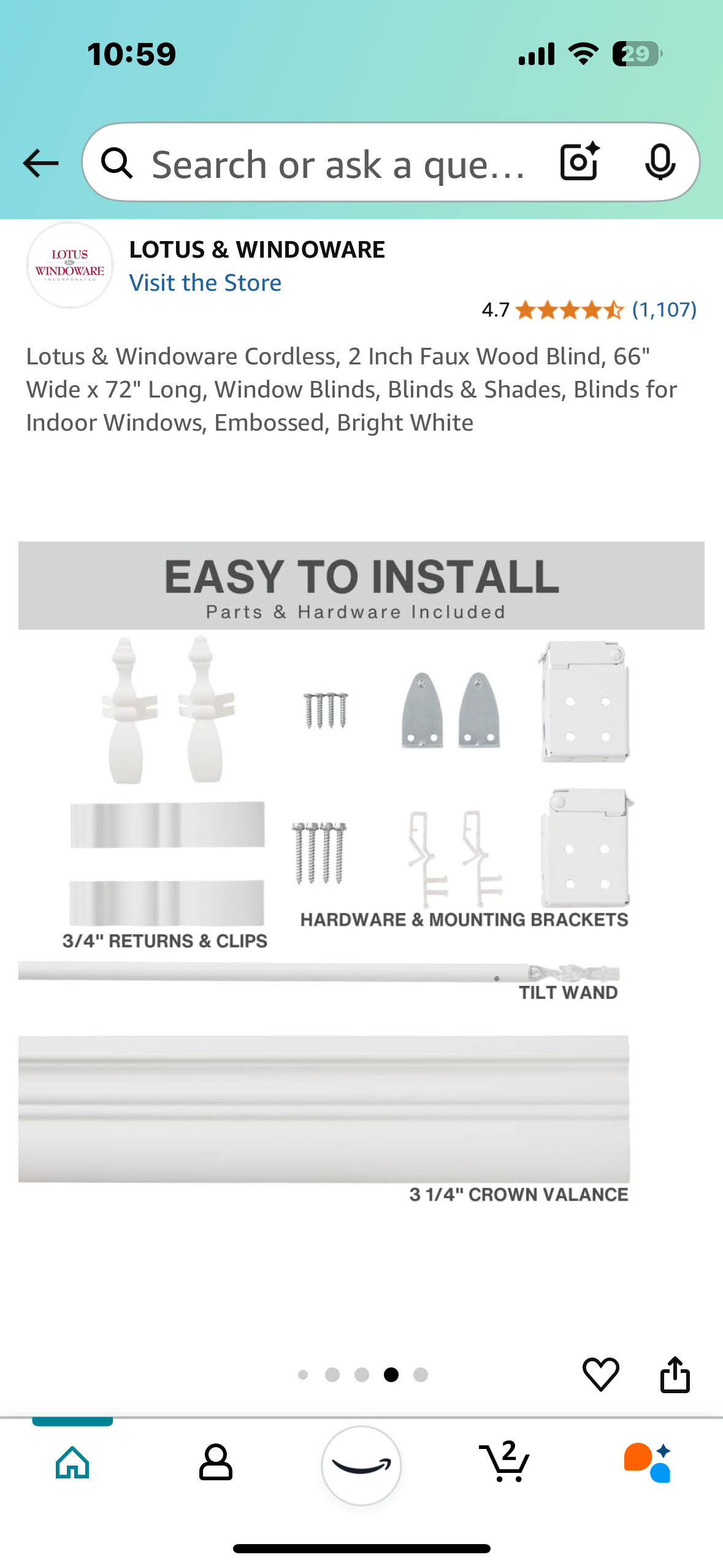 New - Crown Valence Blind 66”x72” (L803)
