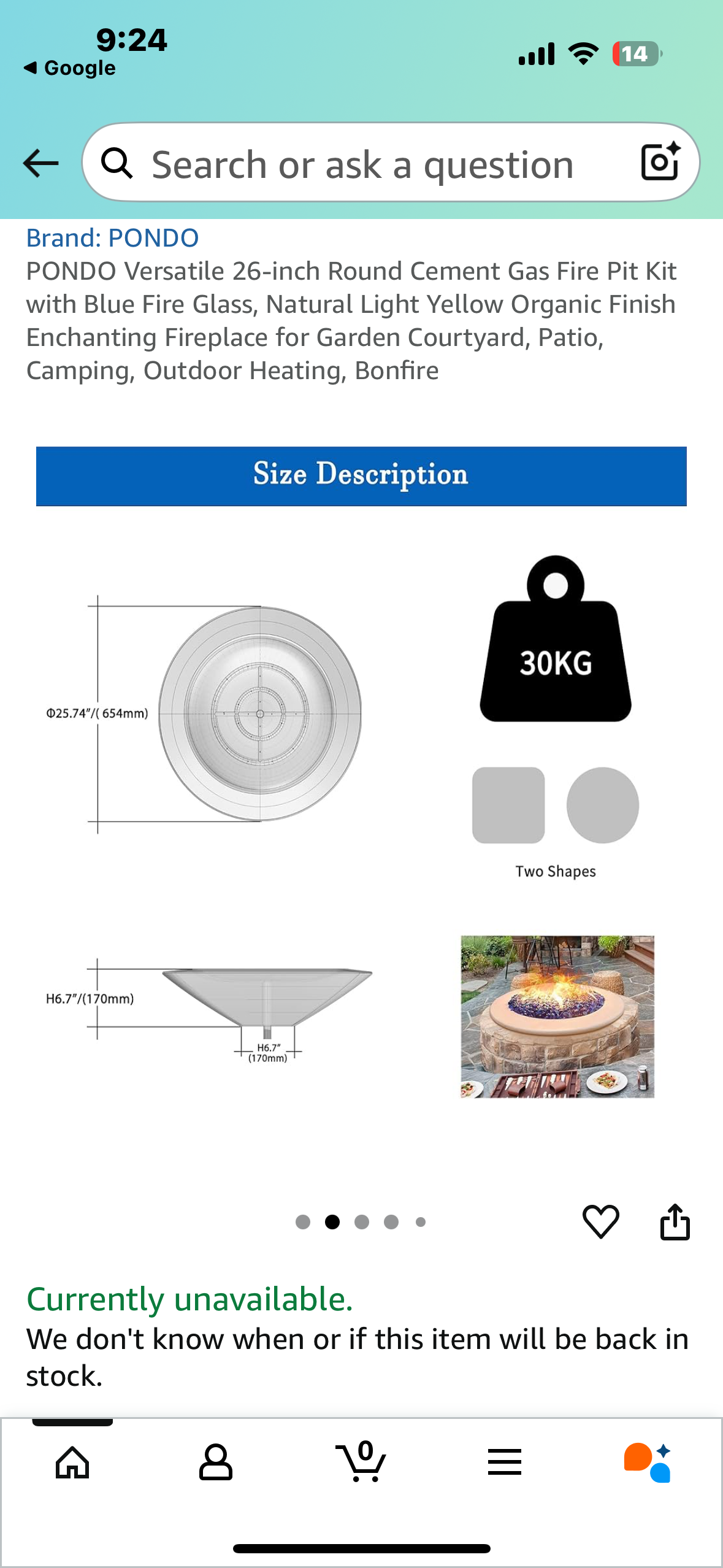 PONDO Versatile 26-inch Round Cement Gas Fire Pit Kit with Blue Fire Glass, Natural Light Yellow Organic Finish Enchanting Fireplace for Garden Courtyard, Patio, Camping, Outdoor Heating, Bonfire (R682)