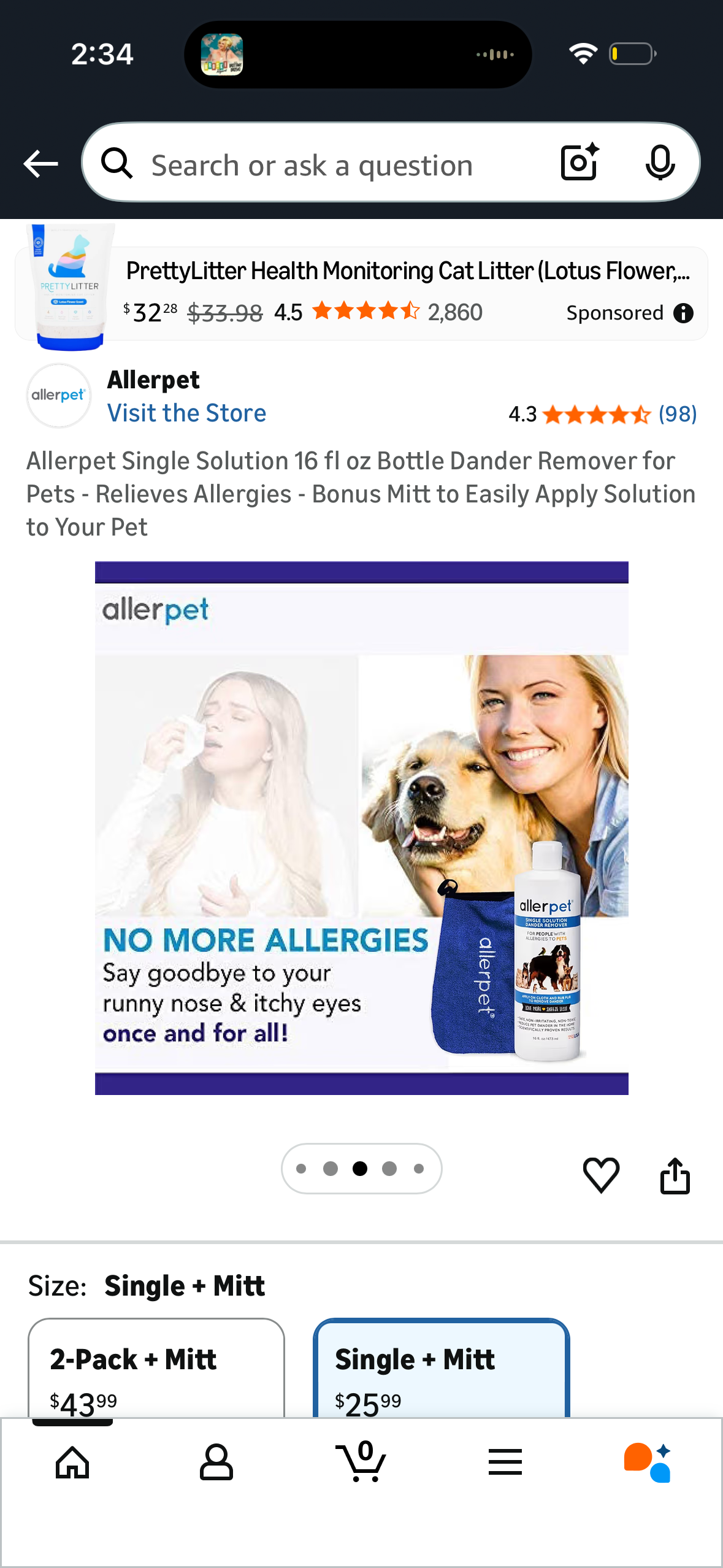 Allerpet Single Solution 16 fl oz Bottle Dander Remover for Pets - Relieves Allergies