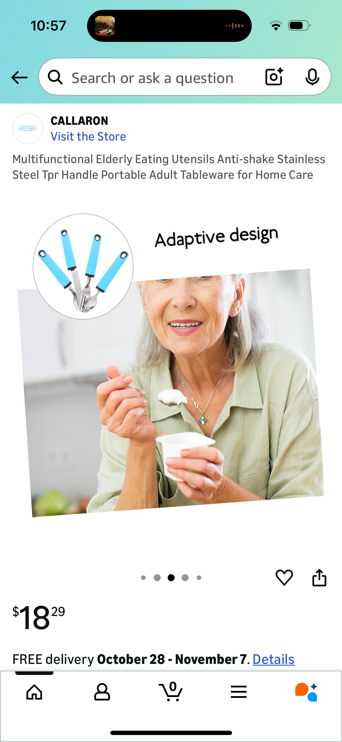 Multifunctional Elderly Eating Utensils Anti-shake Stainless Steel Tpr Handle Portable Adult Tableware for Home Care