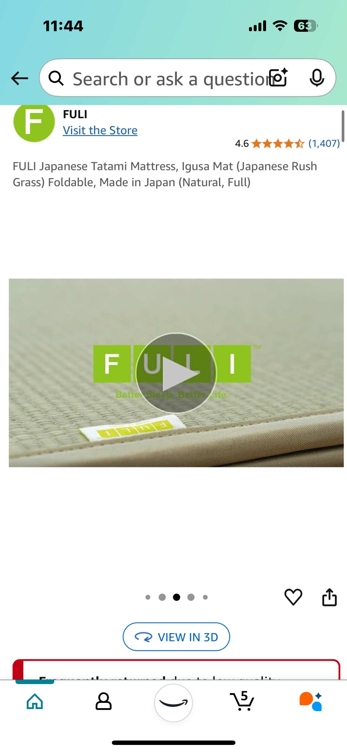 New - FULI Japanese Tatami Foldable Mattress (Japanese Rush Grass) Made in Japan (B883)