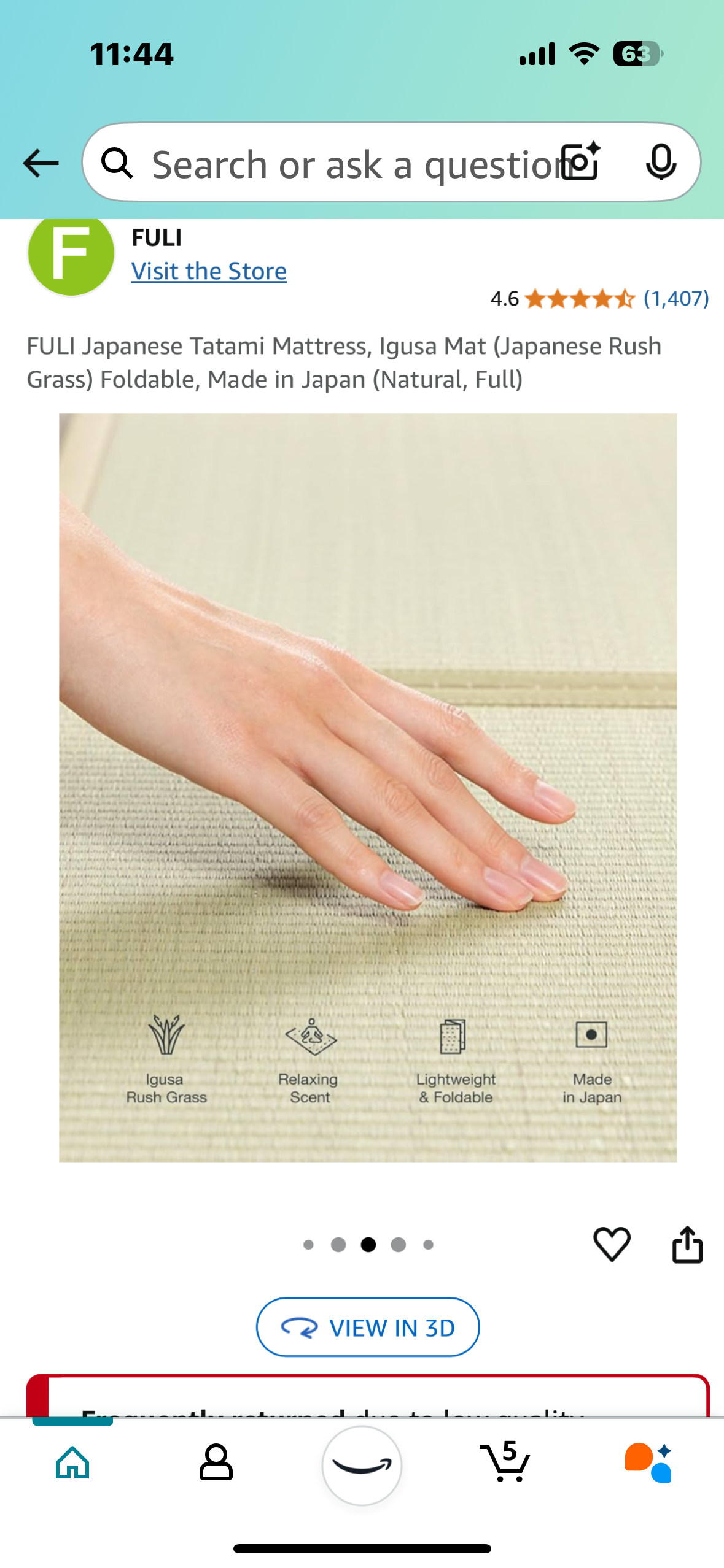 New - FULI Japanese Tatami Foldable Mattress (Japanese Rush Grass) Made in Japan (B883)