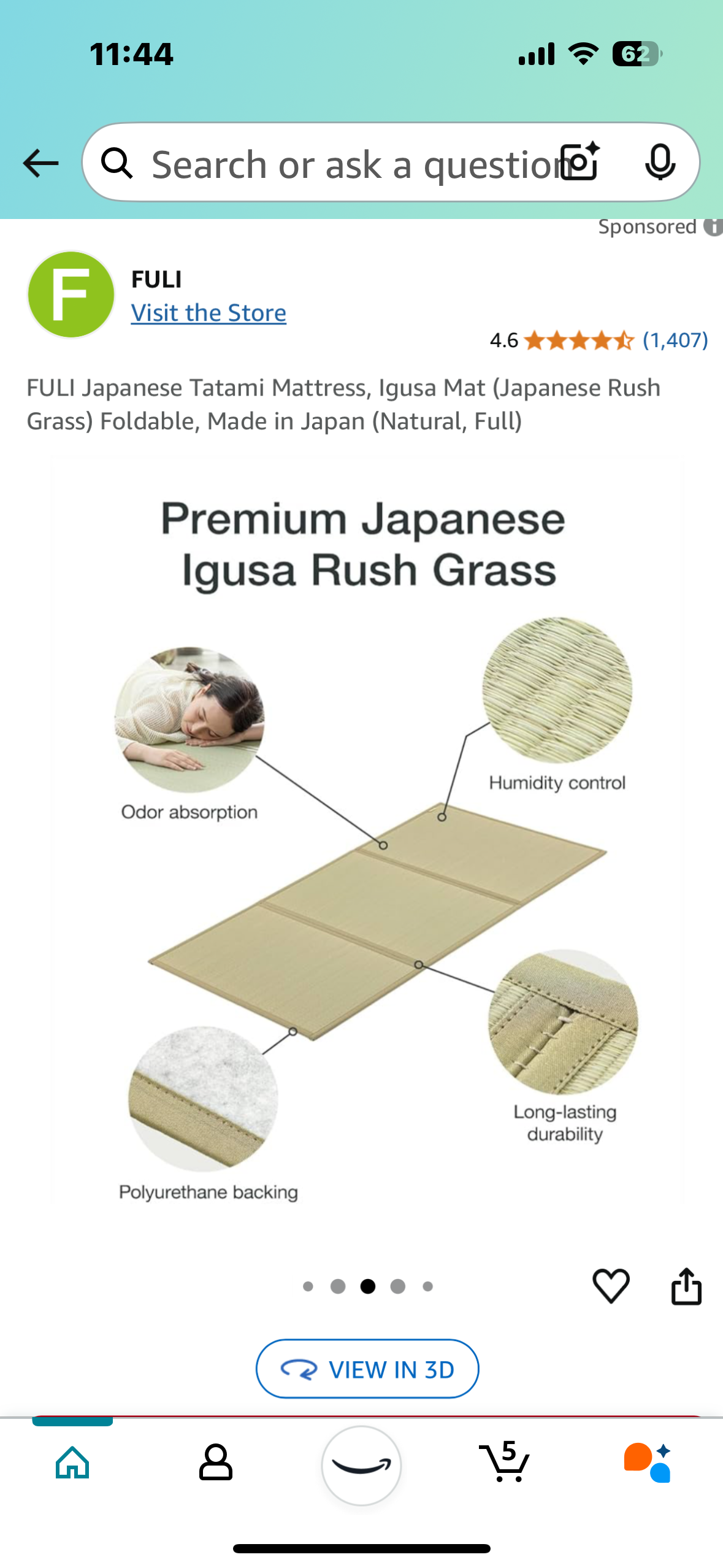 New - FULI Japanese Tatami Foldable Mattress (Japanese Rush Grass) Made in Japan (B883)