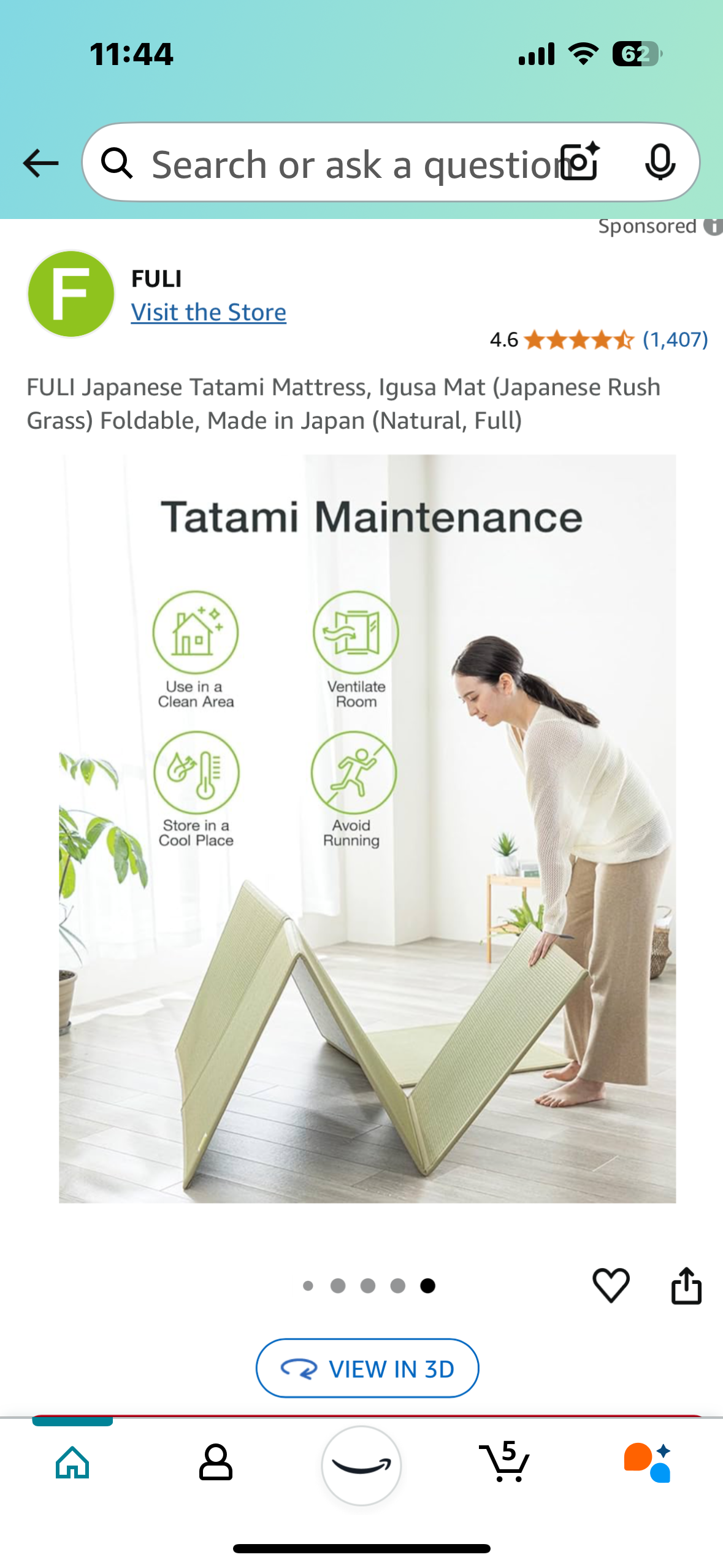 New - FULI Japanese Tatami Foldable Mattress (Japanese Rush Grass) Made in Japan (B883)