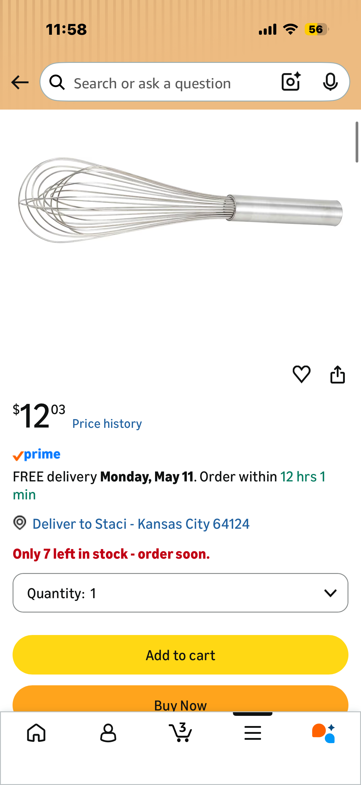 Winco Stainless Steel Piano Wire Whip, 18-Inch