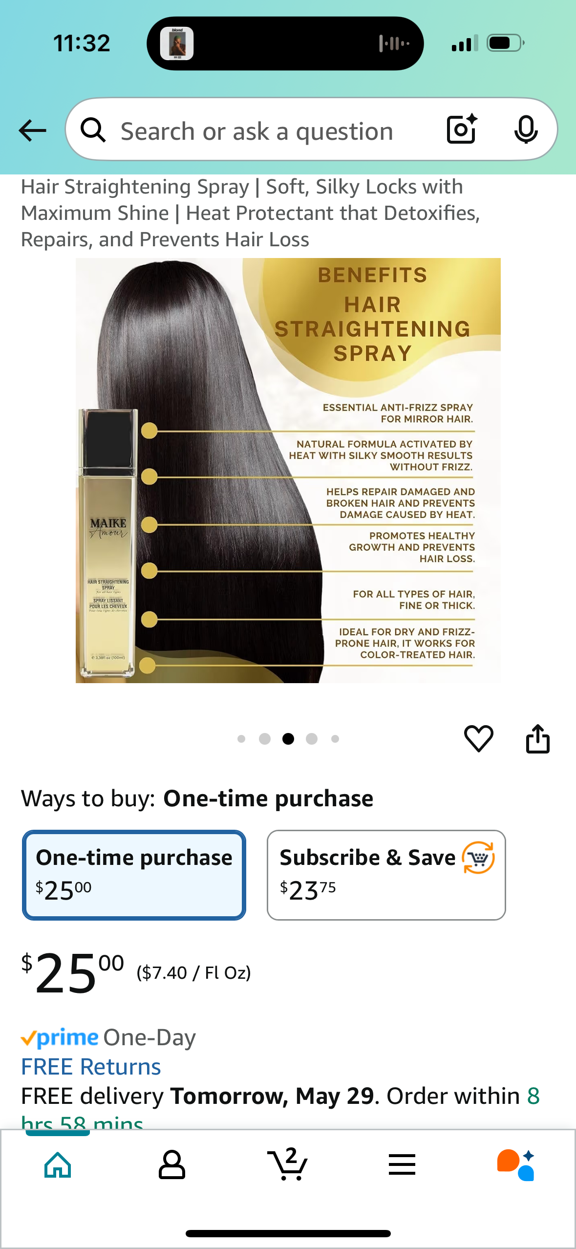 Hair Straightening Spray | Soft, Silky Locks with Maximum Shine | Heat Protectant that Detoxifies, Repairs, and Prevents Hair Loss