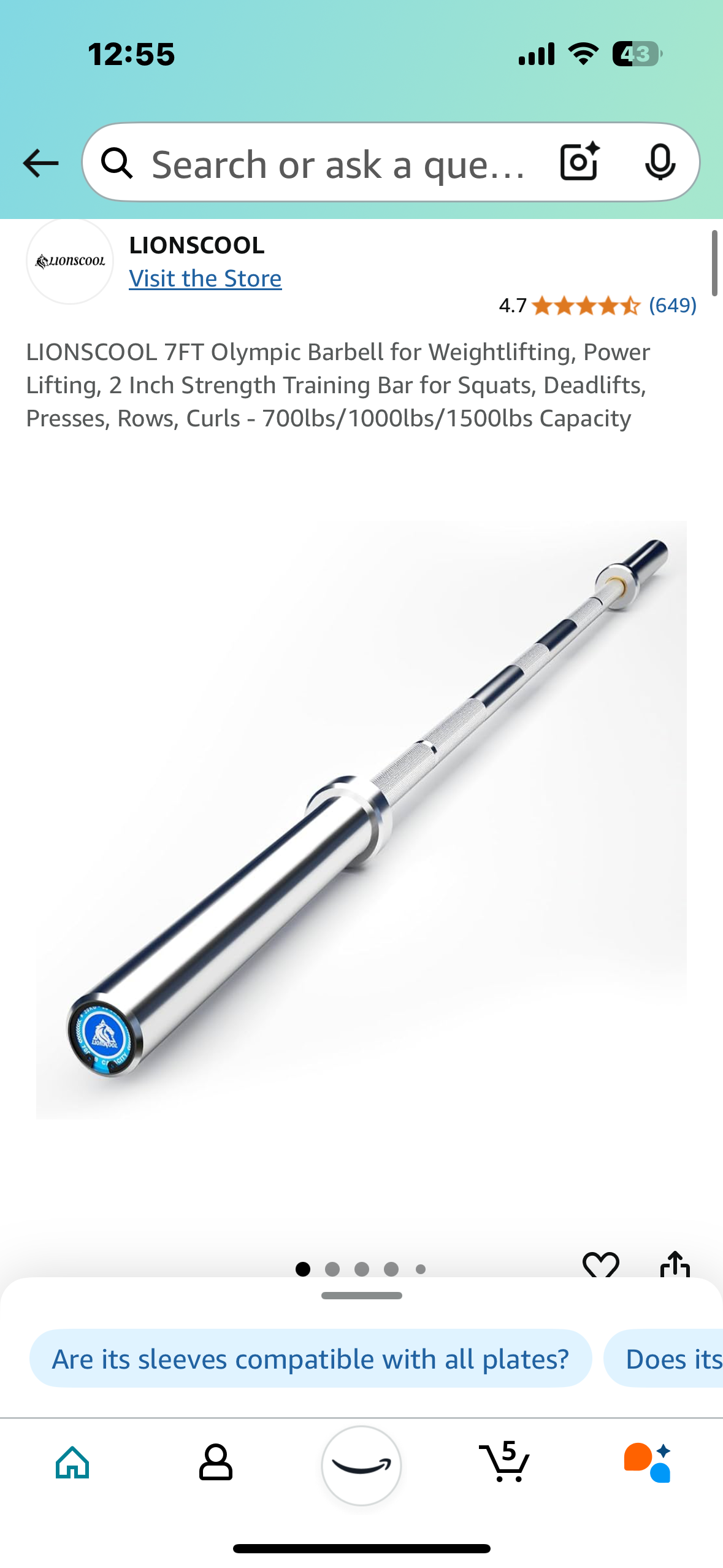 New - Lionscool 7’ Olympic Barbell (W385)