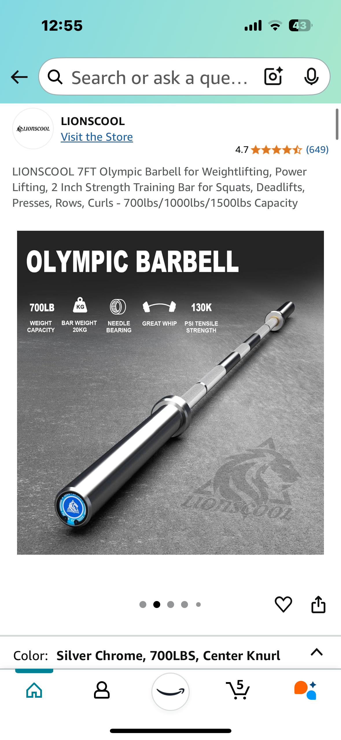 New - Lionscool 7’ Olympic Barbell (W385)