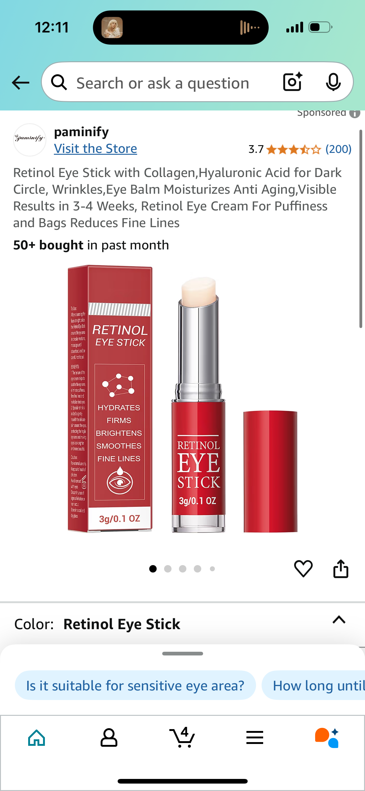 Retinol Eye Stick with Collagen,Hyaluronic Acid for Dark Circle, Wrinkles,Eye Balm Moisturizes Anti Aging,Visible Results in 3-4 Weeks, Retinol Eye Cream For Puffiness and Bags Reduces Fine Lines