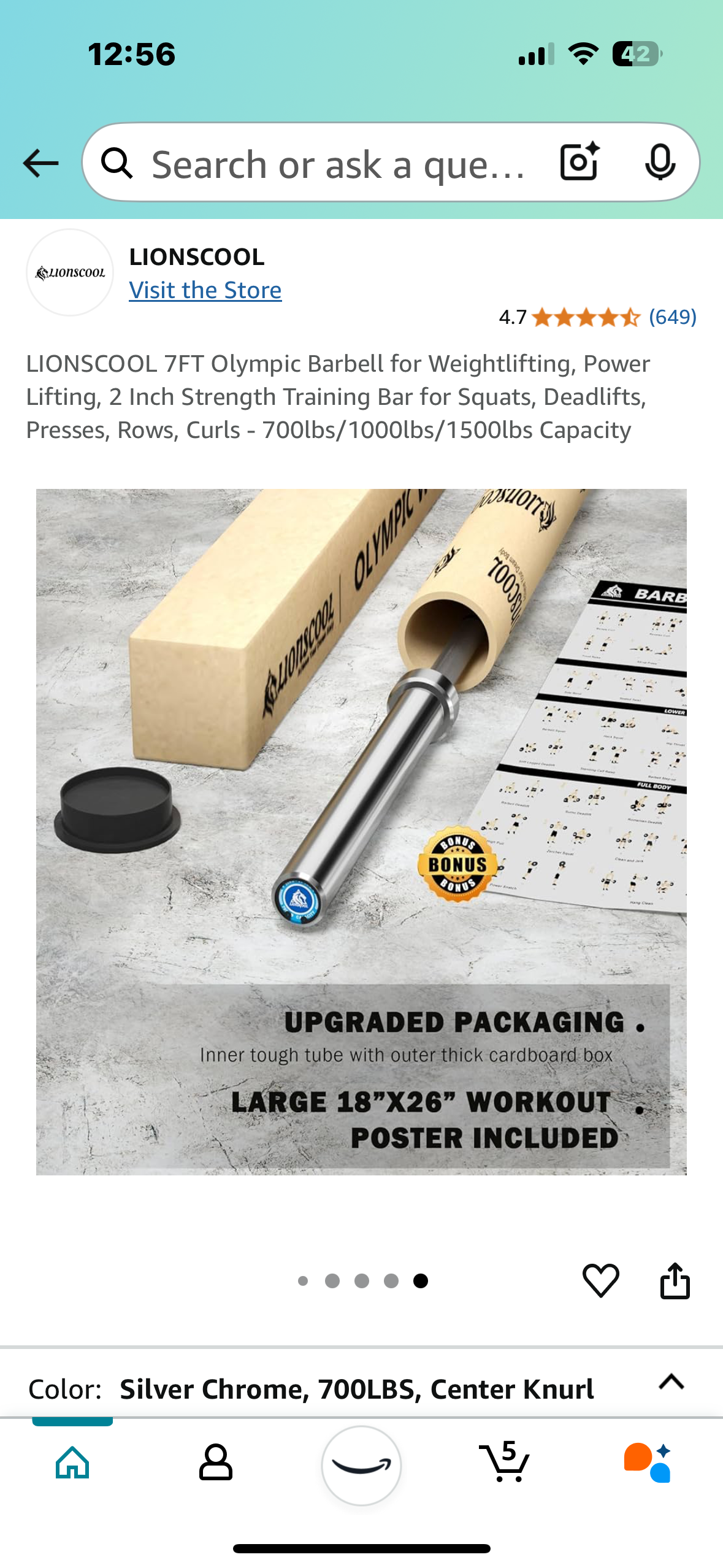 New - Lionscool 7’ Olympic Barbell (W385)