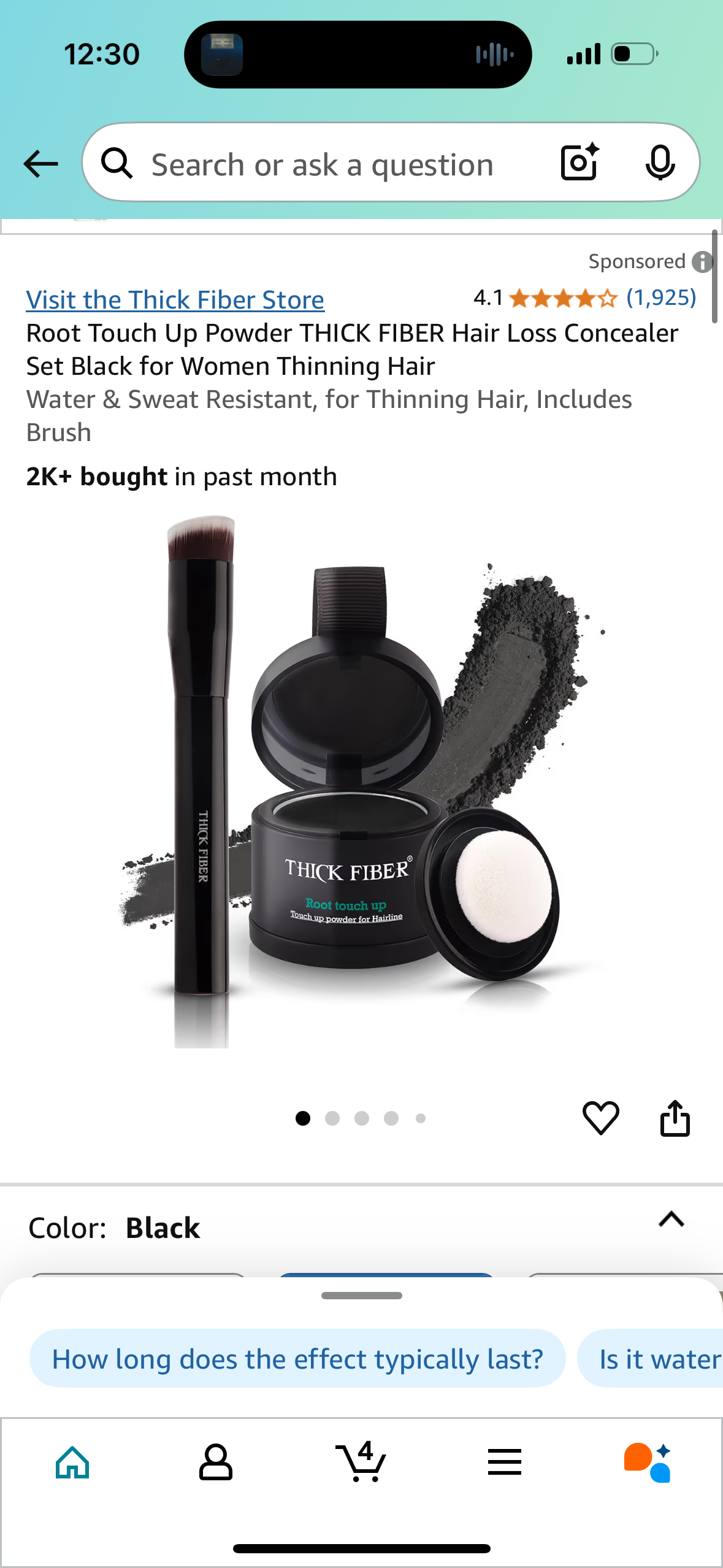 Root Touch Up Powder THICK FIBER Hair Loss Concealer Set Black for Women Thinning Hair Water & Sweat Resistant, for Thinning Hair, Includes Brush