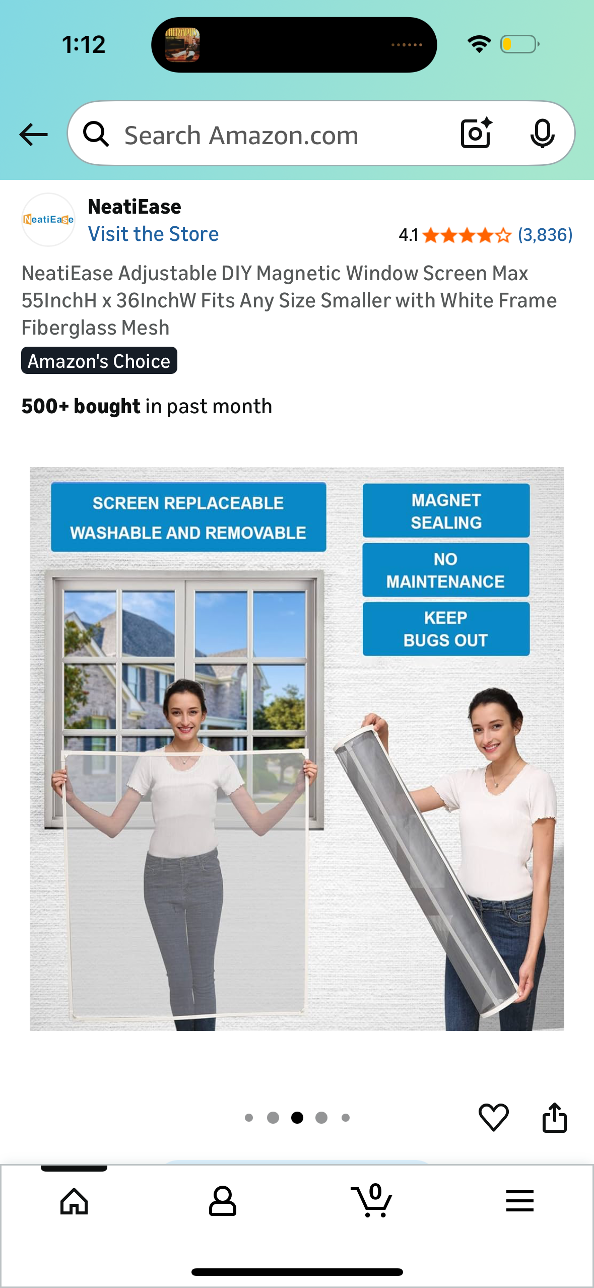 NeatiEase Adjustable DIY Magnetic Window Screen Max 55InchH x 36InchW Fits Any Size Smaller with White Frame Fiberglass Mesh