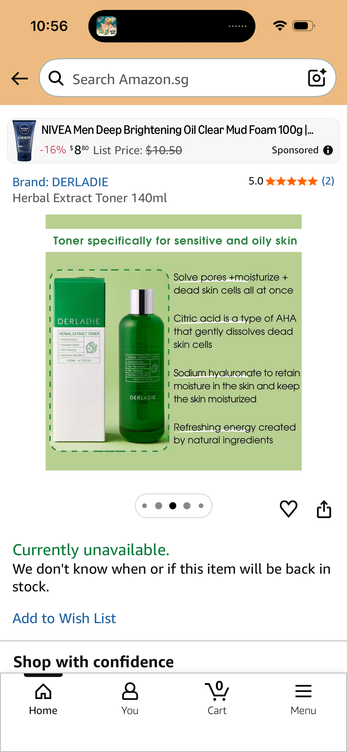 Toner for Oily and Sensitive Skin DERLADIE Herbal Extract Toner 140ml