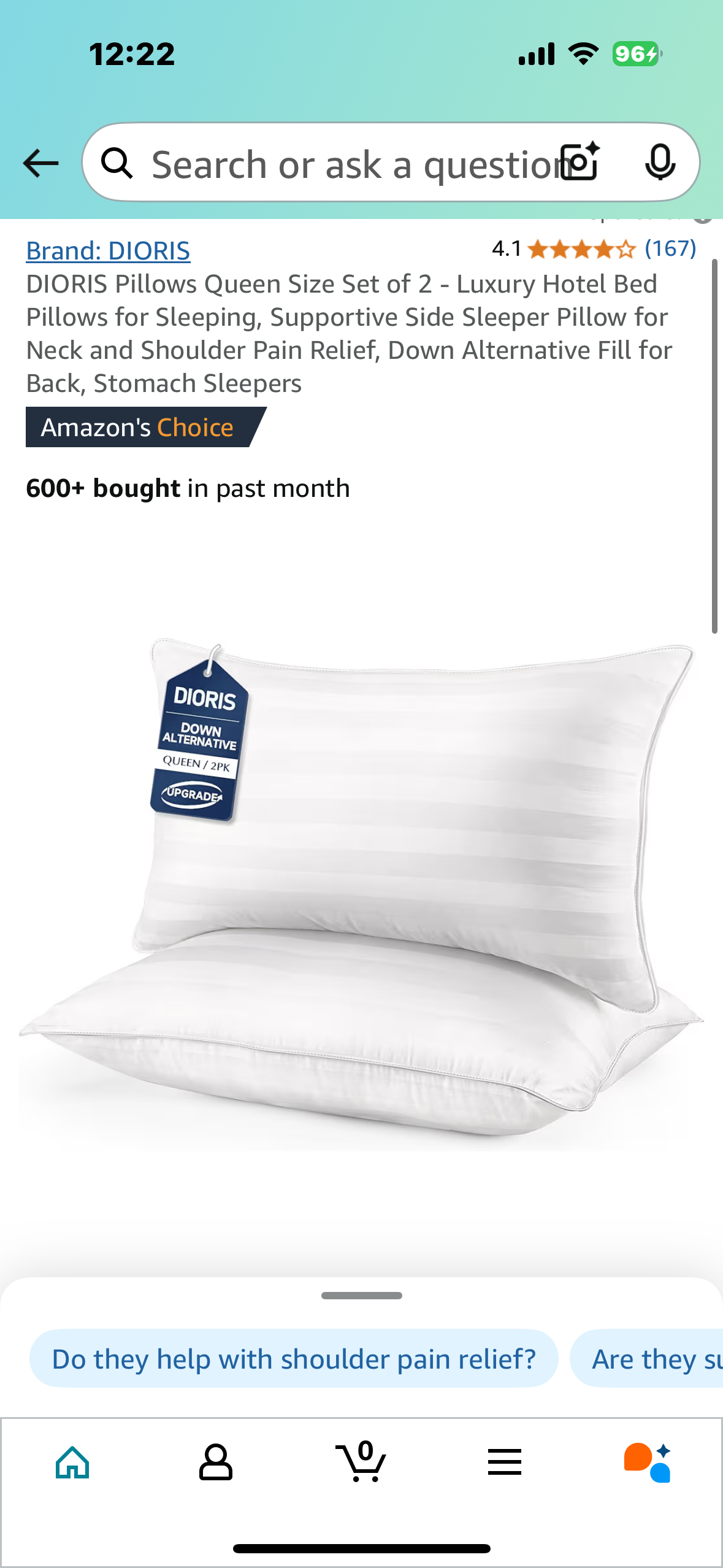 DIORIS Pillows Queen Size Set of 2 - Luxury Hotel Bed Pillows for Sleeping, Supportive Side Sleeper Pillow for Neck and Shoulder Pain Relief, Down Alternative Fill for Back, Stomach Sleepers