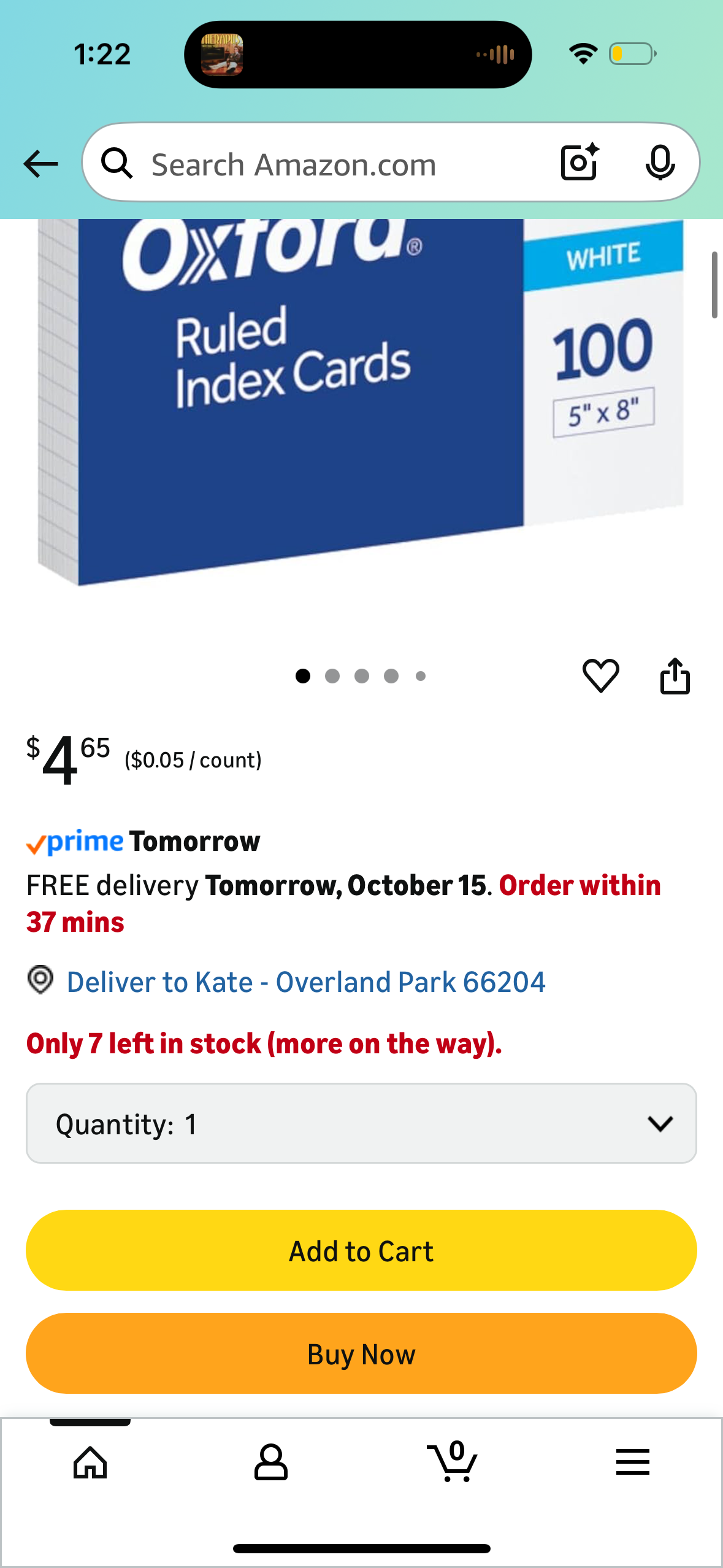 Oxford Ruled Index Cards, 5" x 8", White, 100/Pack