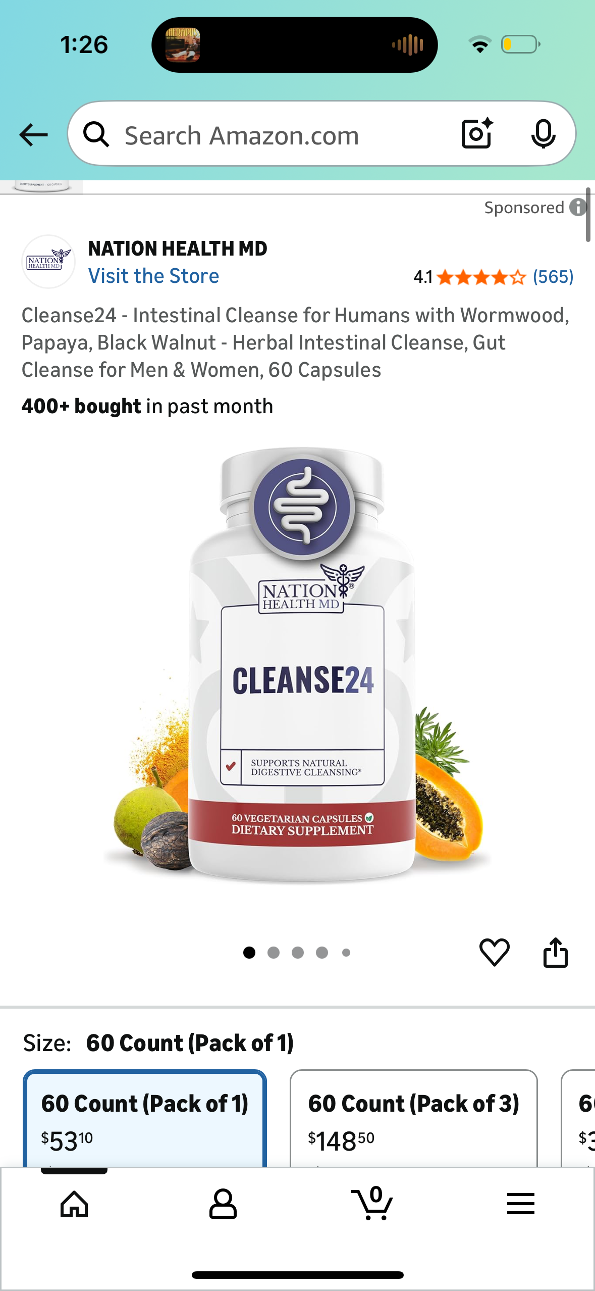 Cleanse24 - Intestinal Cleanse for Humans with Wormwood, Papaya, Black Walnut - Herbal Intestinal Cleanse, Gut Cleanse for Men & Women, 60 Capsules