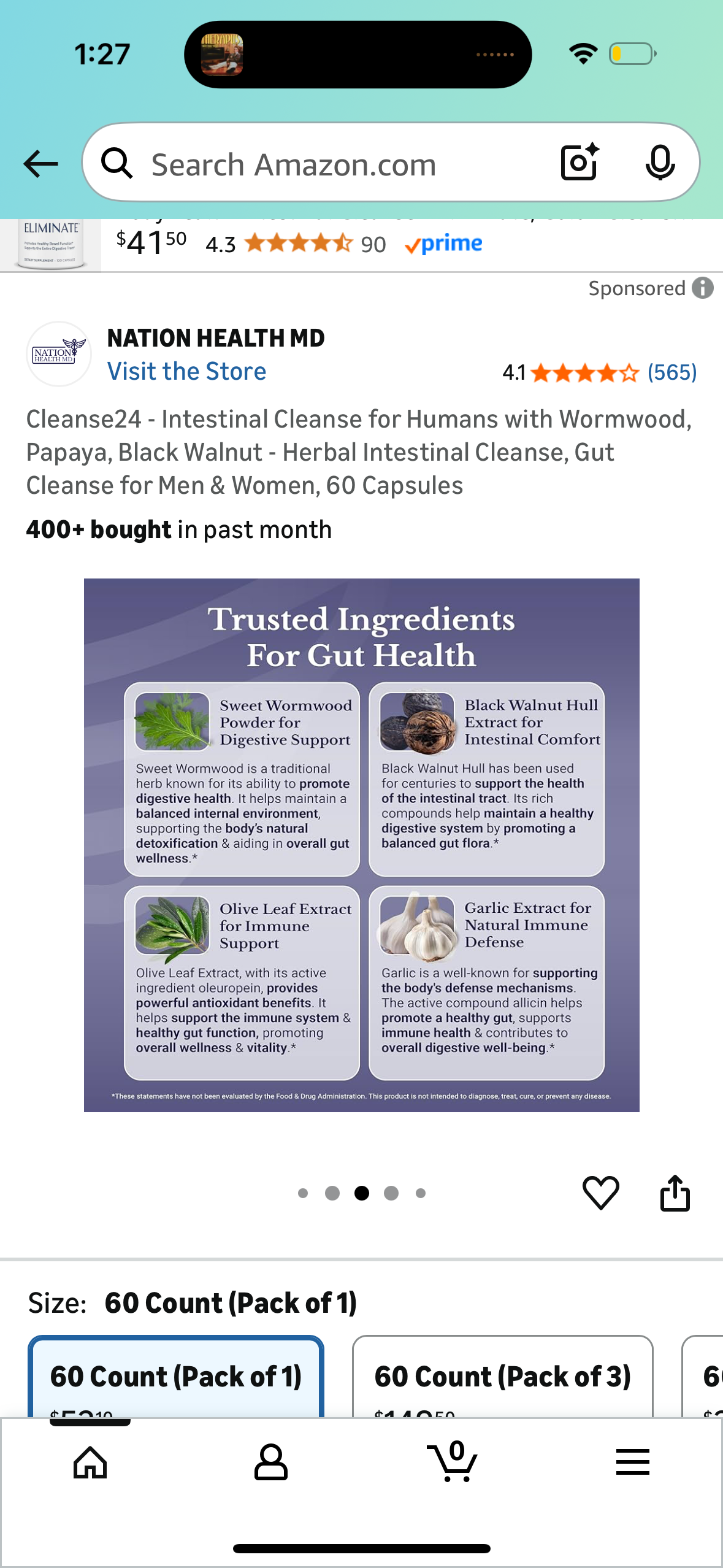 Cleanse24 - Intestinal Cleanse for Humans with Wormwood, Papaya, Black Walnut - Herbal Intestinal Cleanse, Gut Cleanse for Men & Women, 60 Capsules