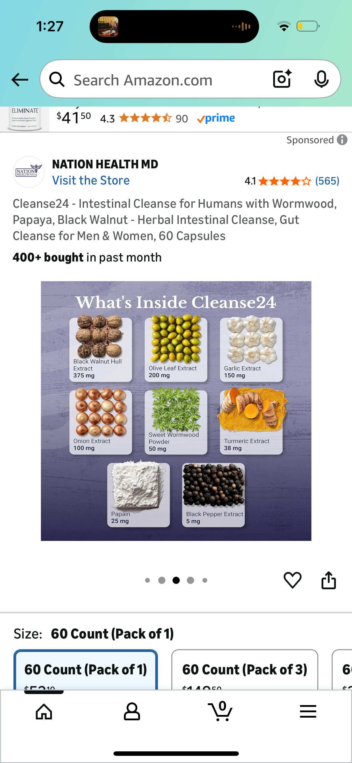 Cleanse24 - Intestinal Cleanse for Humans with Wormwood, Papaya, Black Walnut - Herbal Intestinal Cleanse, Gut Cleanse for Men & Women, 60 Capsules