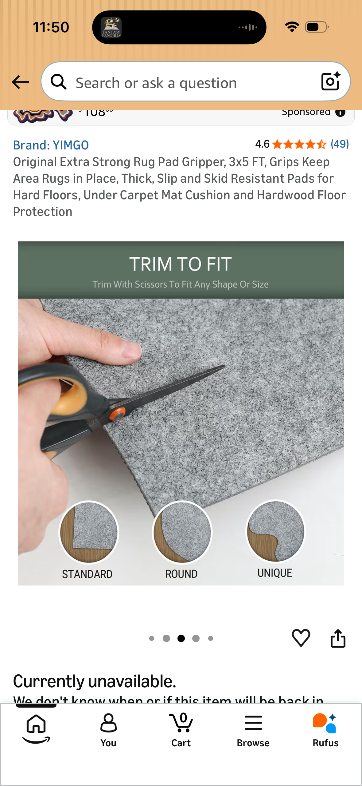 Original Extra Strong Rug Pad Gripper, 3x5 FT, Grips Keep Area Rugs in Place, Thick, Slip and Skid Resistant Pads for Hard Floors, Under Carpet Mat Cushion and Hardwood Floor Protection