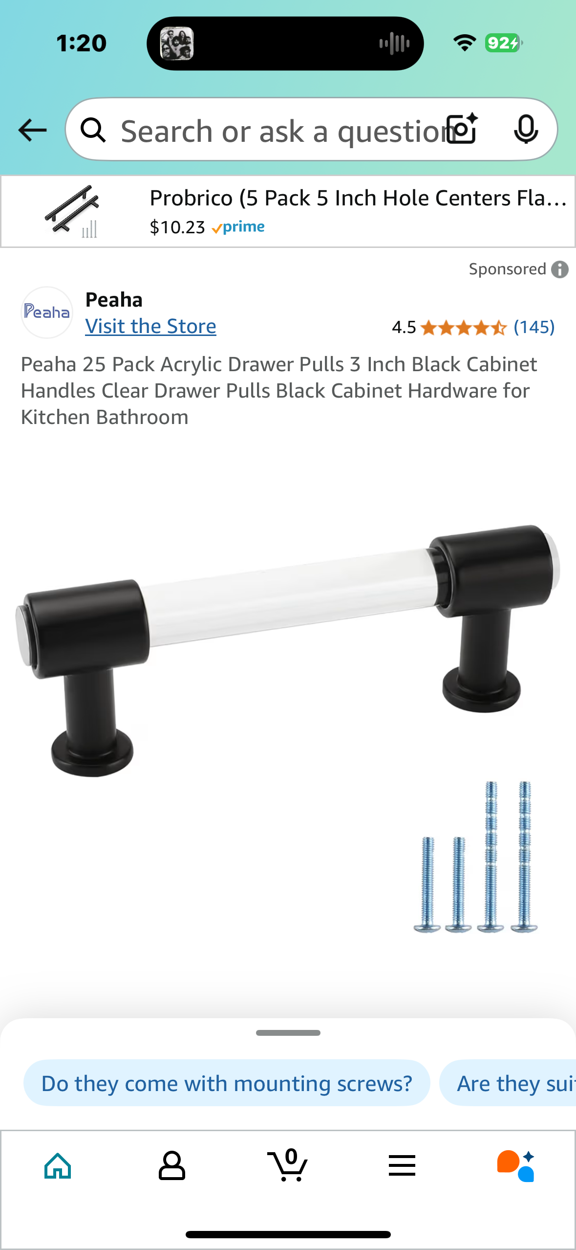 Peaha 25 Pack Acrylic Drawer Pulls 3 Inch Black Cabinet Handles Clear Drawer Pulls Black Cabinet Hardware for Kitchen Bathroom