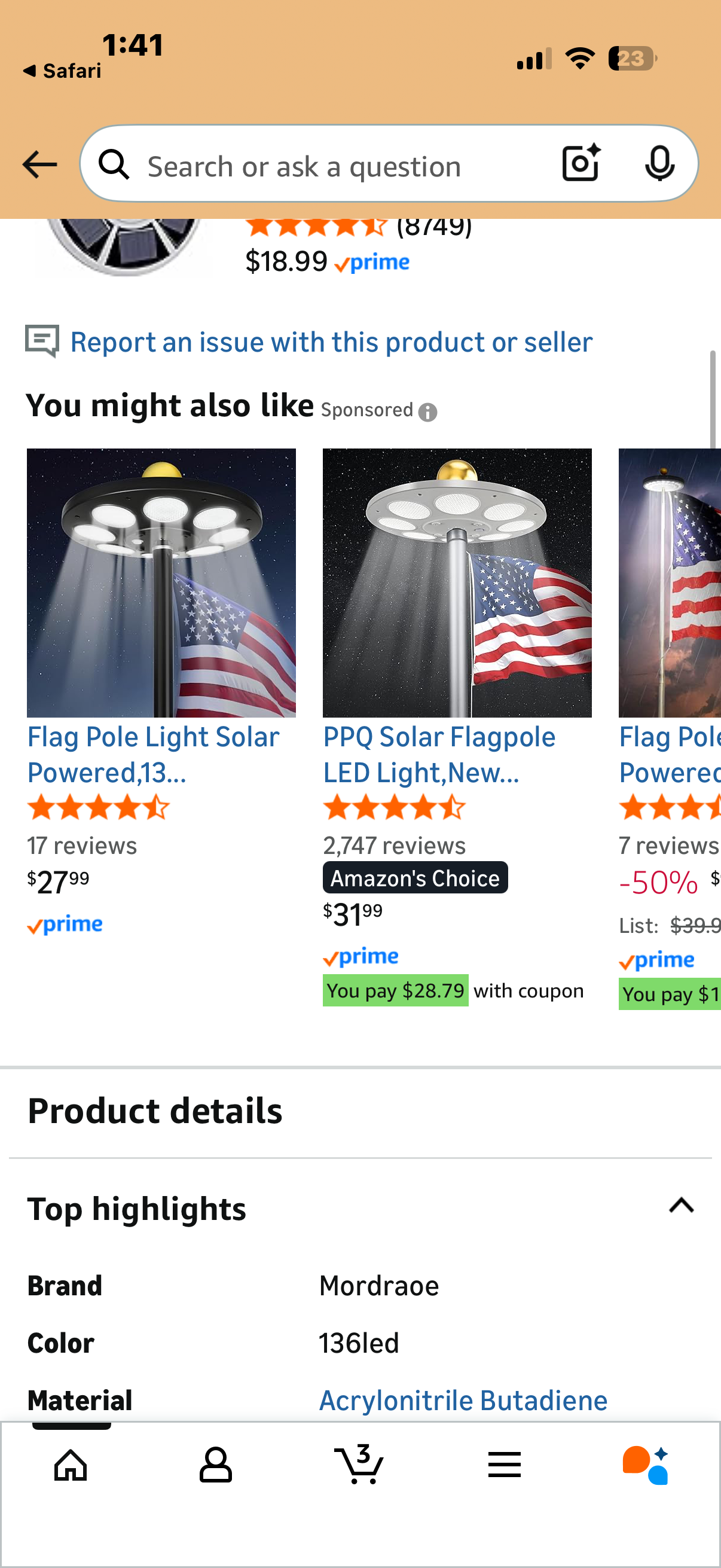 Mordraoe Flag Pole Light, 136 LEDs Flag Pole Light Solar Powered, 10000h Lifespan Solar Flap P ole Lights for 15-30FT Outside, Auto On/Off Energy Saving Dusk to Dawn
