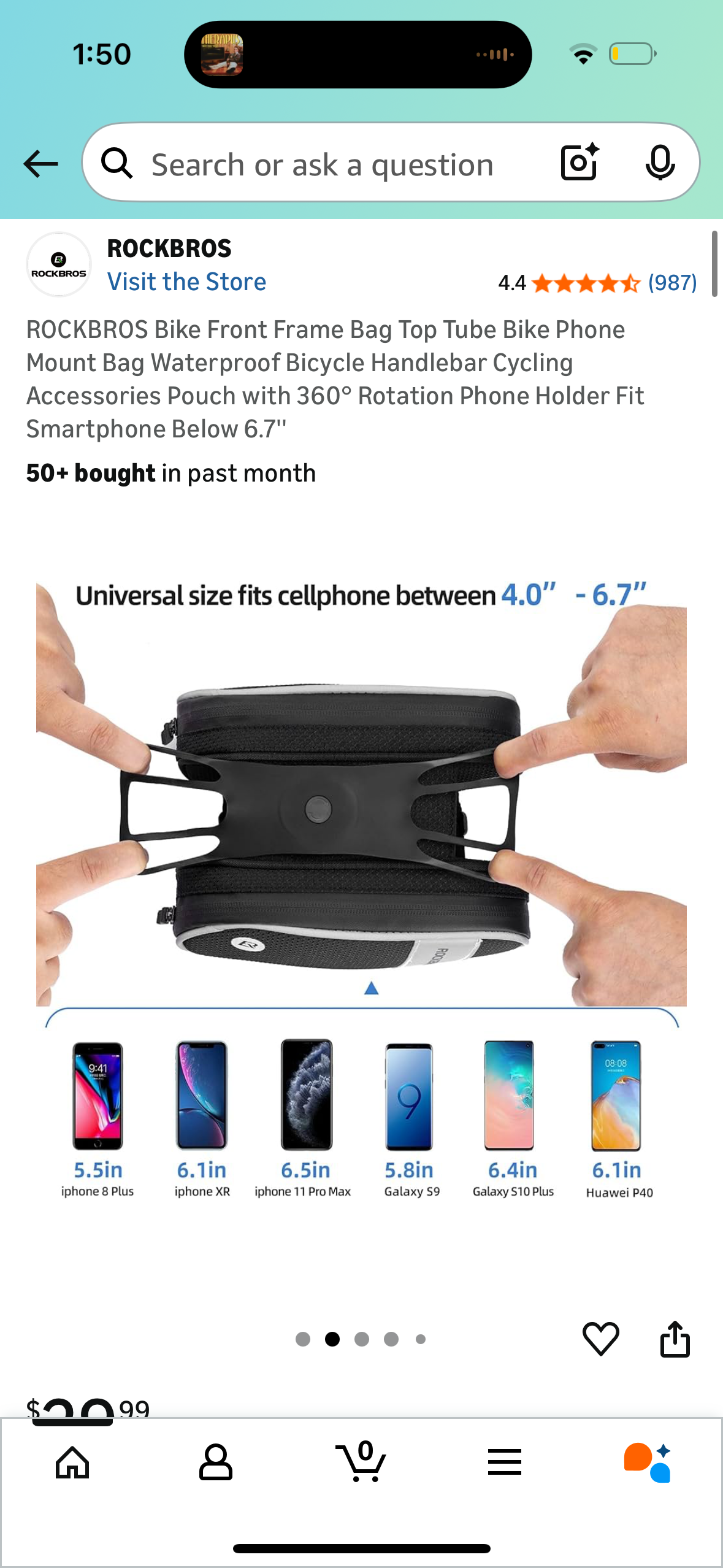 ROCKBROS Bike Front Frame Bag Top Tube Bike Phone Mount Bag Waterproof Bicycle Handlebar Cycling Accessories Pouch with 360° Rotation Phone Holder Fit Smartphone Below 6.7''