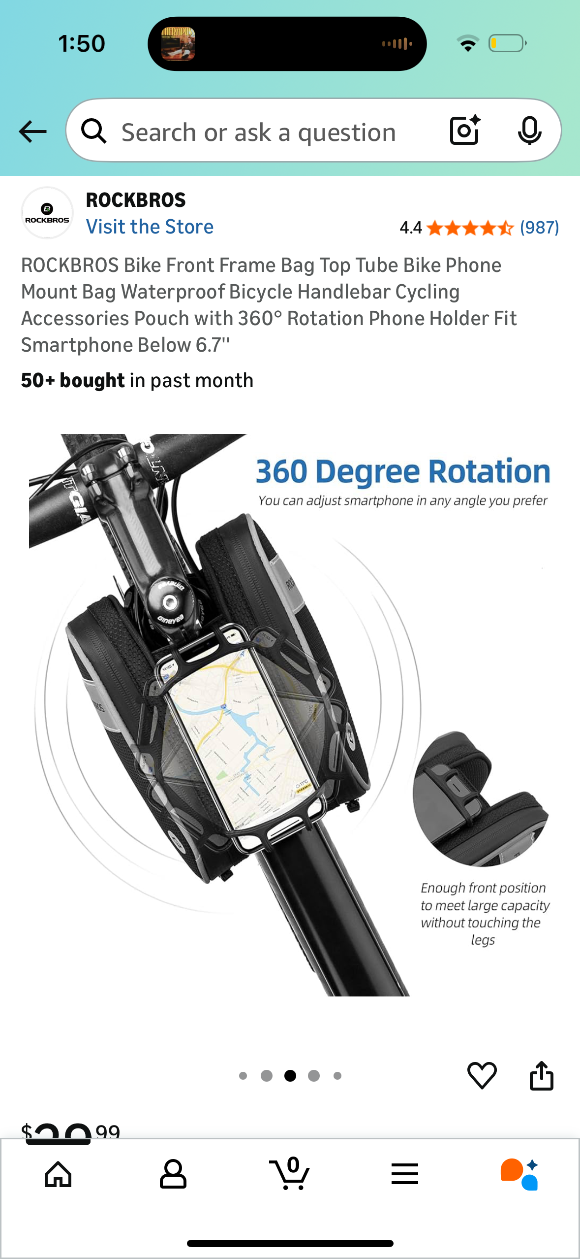 ROCKBROS Bike Front Frame Bag Top Tube Bike Phone Mount Bag Waterproof Bicycle Handlebar Cycling Accessories Pouch with 360° Rotation Phone Holder Fit Smartphone Below 6.7''