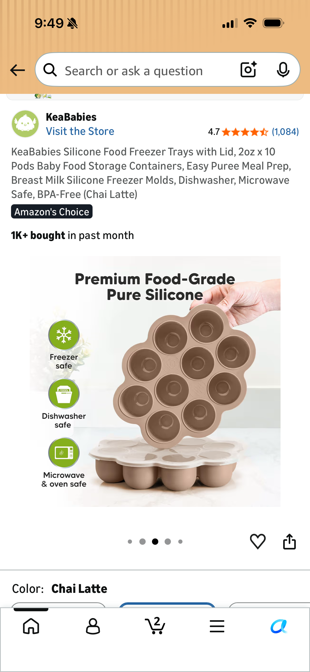 KeaBabies Silicone Food Freezer Trays with Lid, 2oz x 10 Pods Baby Food Storage Containers, Easy Puree Meal Prep, Breast Milk Silicone Freezer Molds, Dishwasher, Microwave Safe, BPA-Free (Chai Latte)
