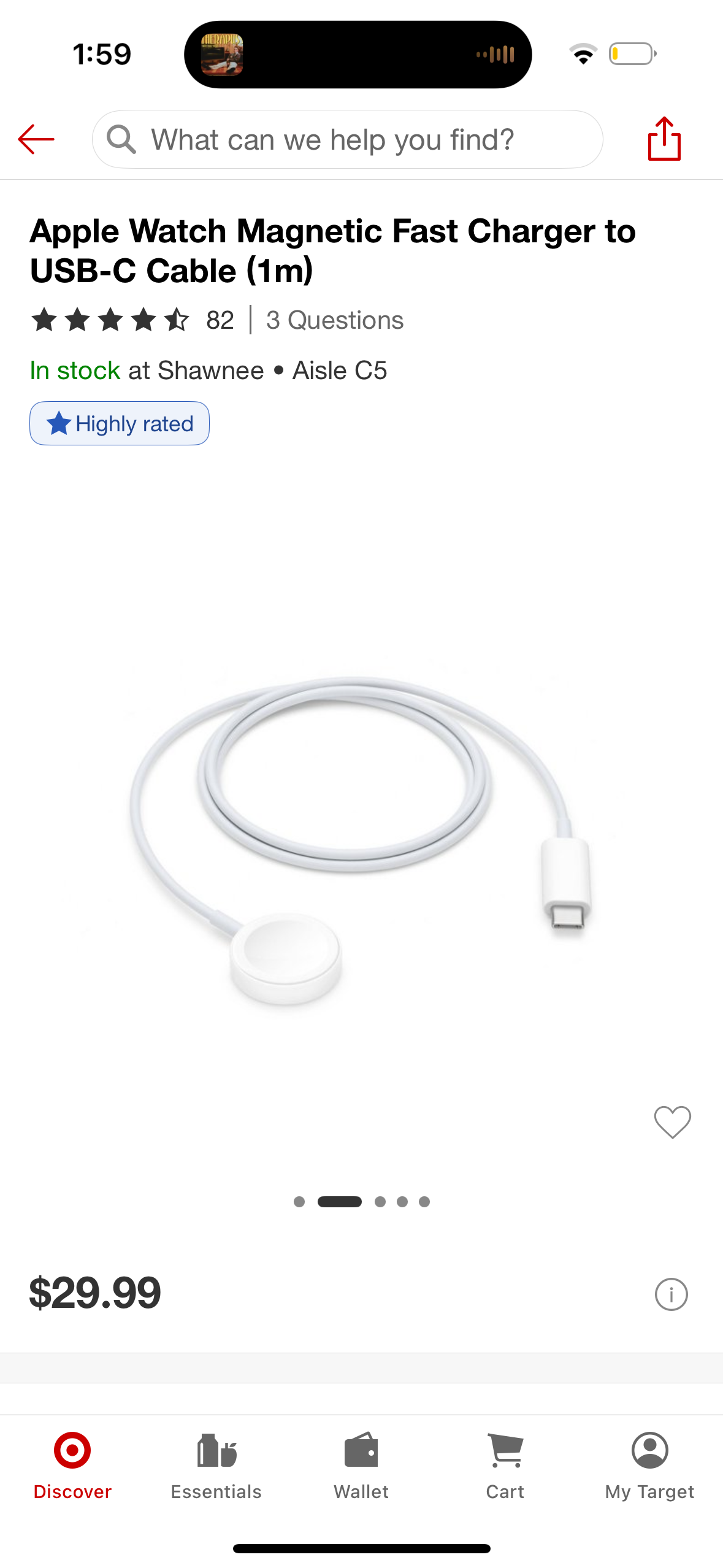 Apple Watch Magnetic Fast Charger to USB-C Cable (1m)