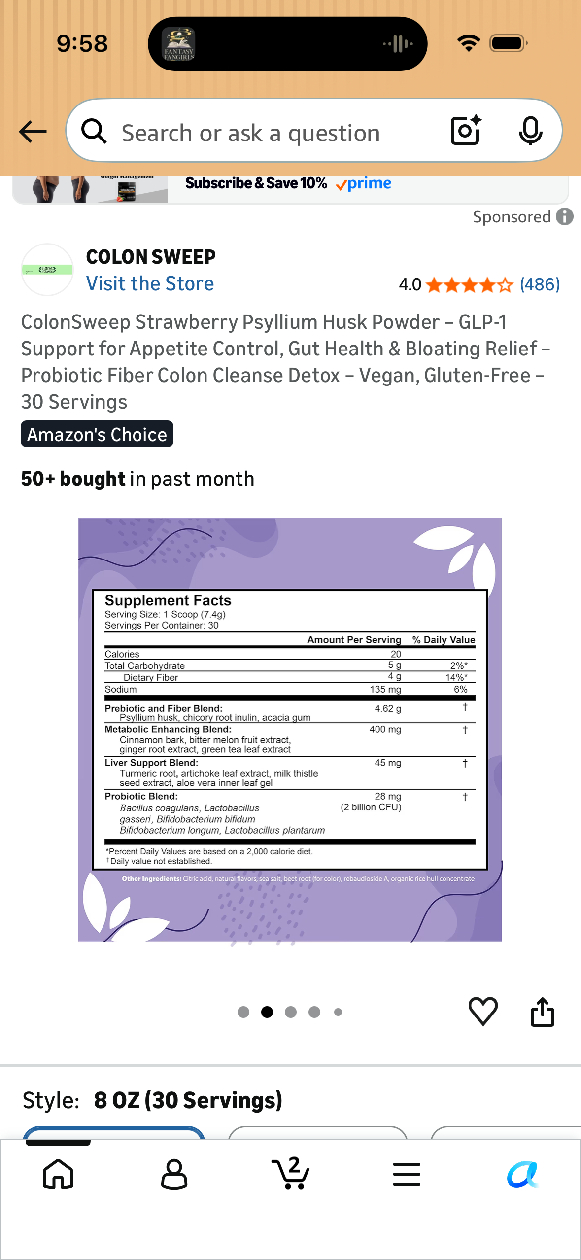 ColonSweep Strawberry Psyllium Husk Powder – GLP-1 Support for Appetite Control, Gut Health & Bloating Relief – Probiotic Fiber Colon Cleanse Detox – Vegan, Gluten-Free – 30 Servings