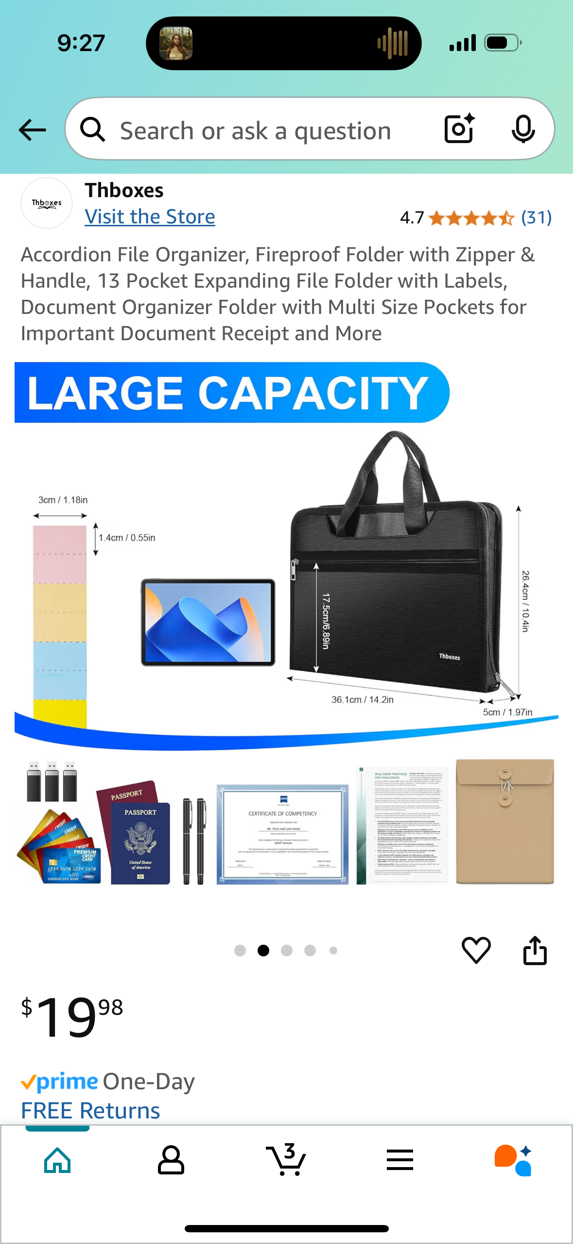 Accordion File Fireproof Organizer, Fireproof Folder with Zipper & Handle, 13 Pocket Expanding File Folder with Labels, Document Organizer Folder with Multi Size Pockets for Important Document Receipt and More
